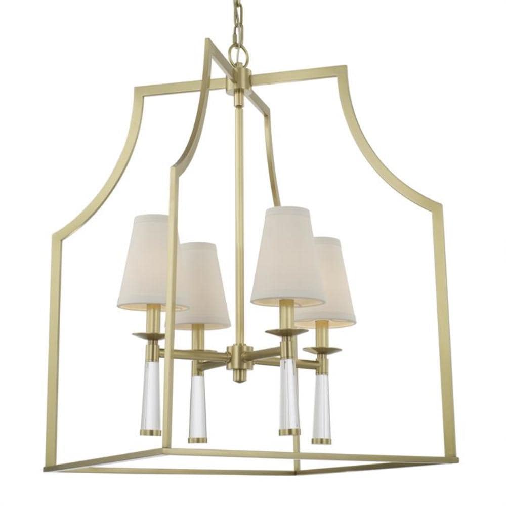 Mini Baxter Aged Brass 4-Light Chandelier with White Silk Shade