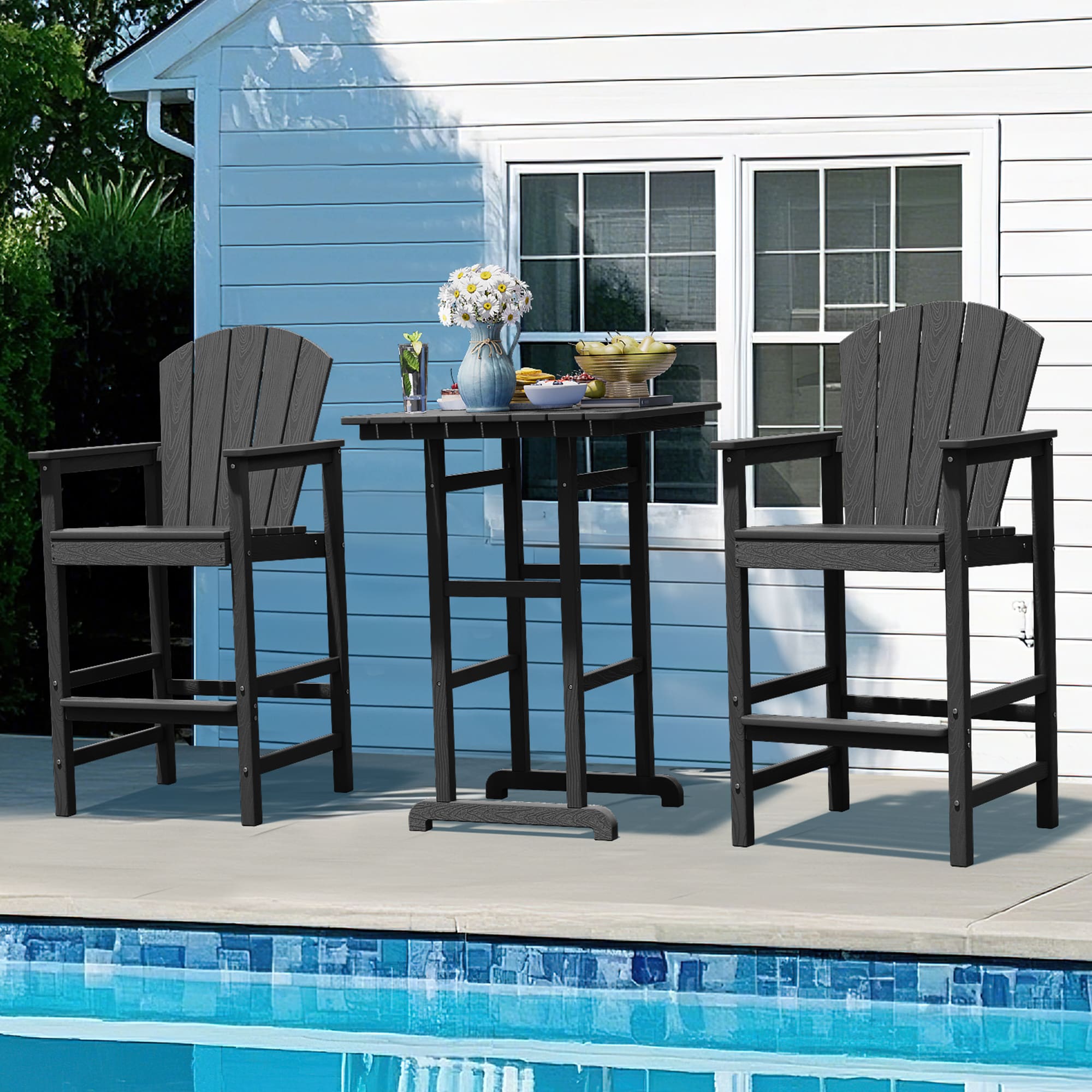 JEAREY PEZHSF02-BG Tall Adirondack Chairs Patio Bar Tables Set of 3 3 -Piece Patio Conversation Set
