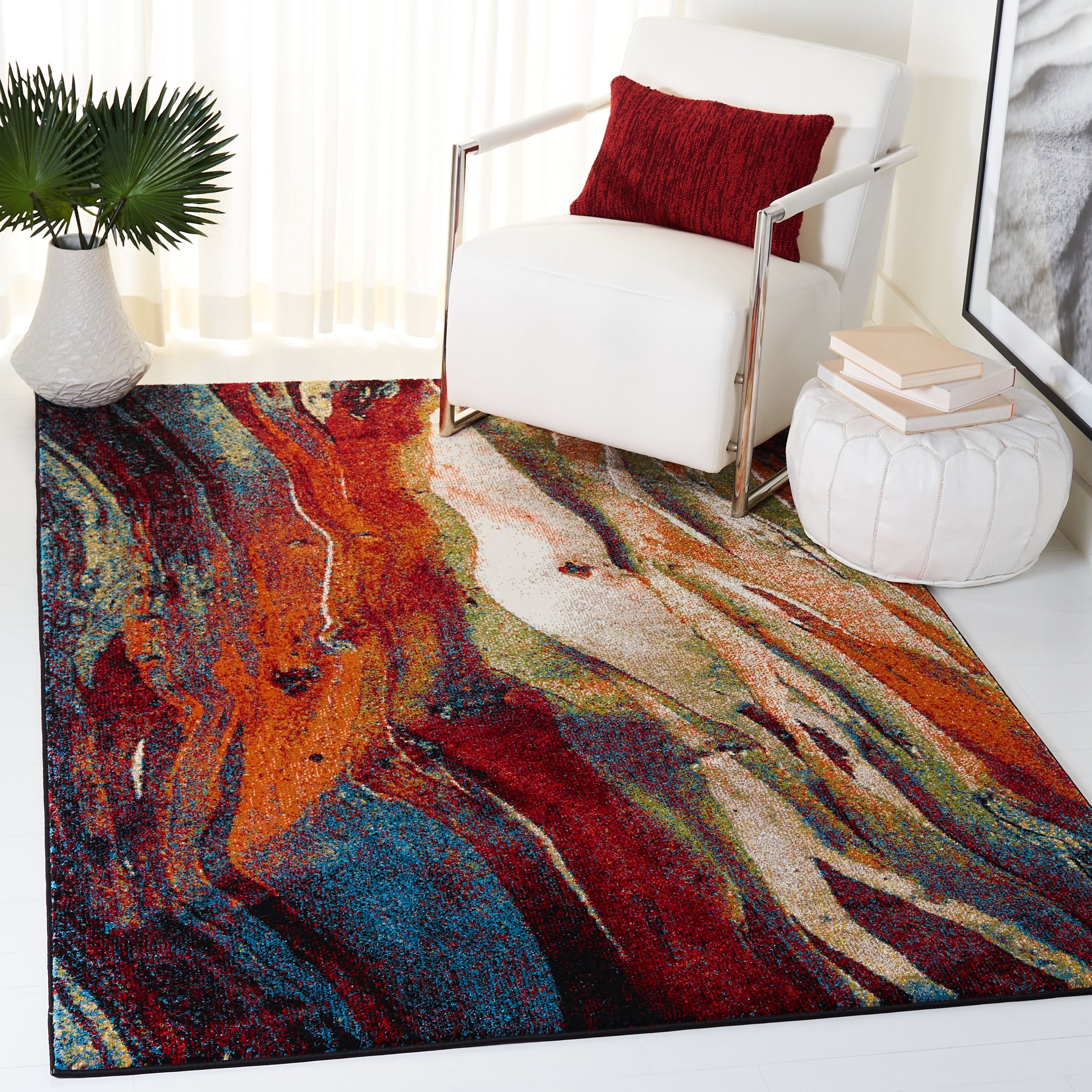 Glacier 7 x 9 (ft) Loomed Polypropylene Red/Green Rectangular Indoor Abstract Mid-Century Modern Spot Clean Only Area rug