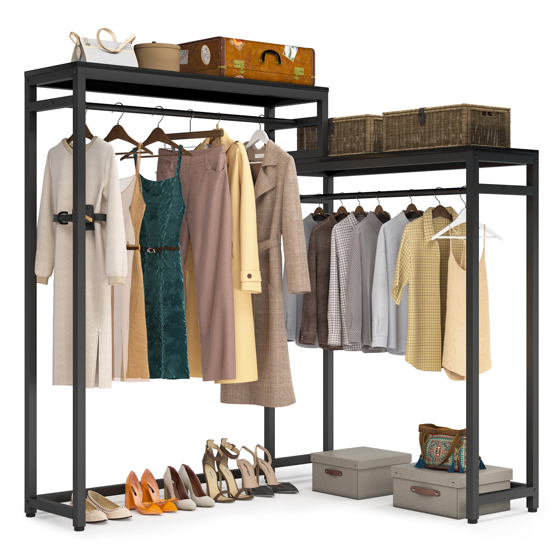 Tribesigns Brown Steel Freestanding Clothing Rack, Heavy Duty Metal Frame, Easy Assembly, 300 lbs Load Capacity