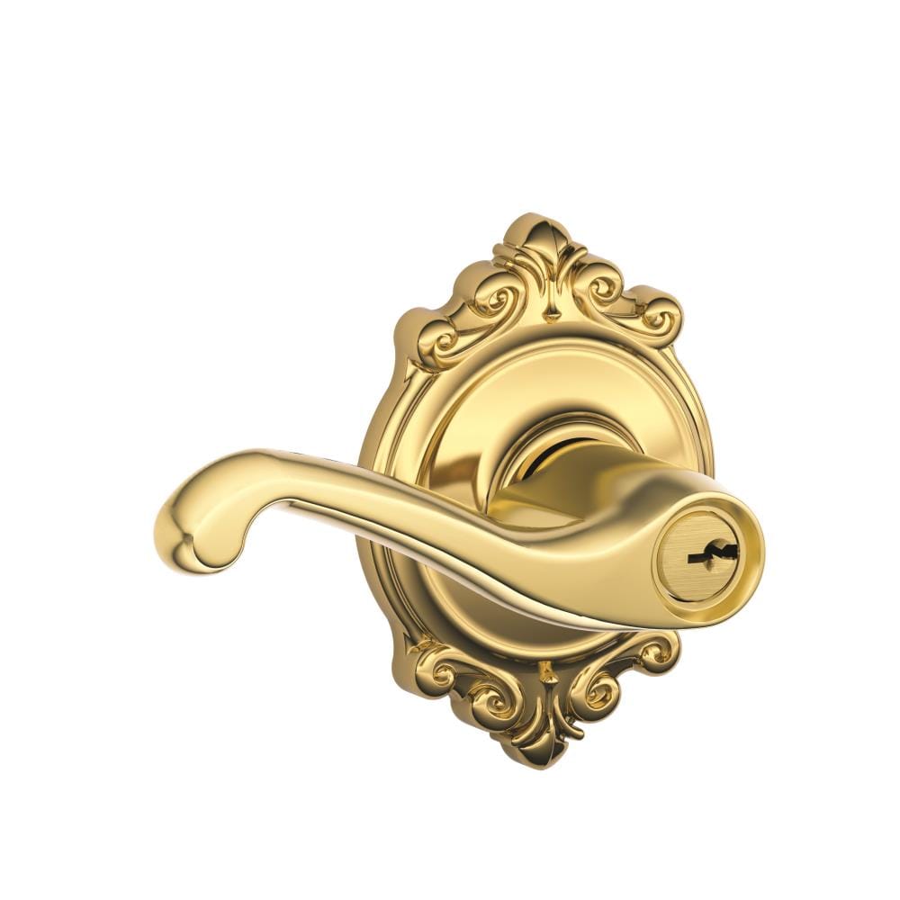 Schlage F51AFLA505BRK F Series Lifetime Brass Interior/Exterior Keyed entry Door Handle