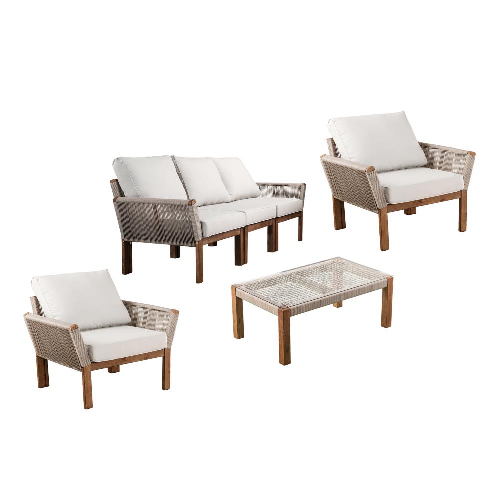 Boston Loft Furnishings ATG39801OD Eltu 4 -Piece Woven Patio Sofa Conversation Set with Off-white Cushions