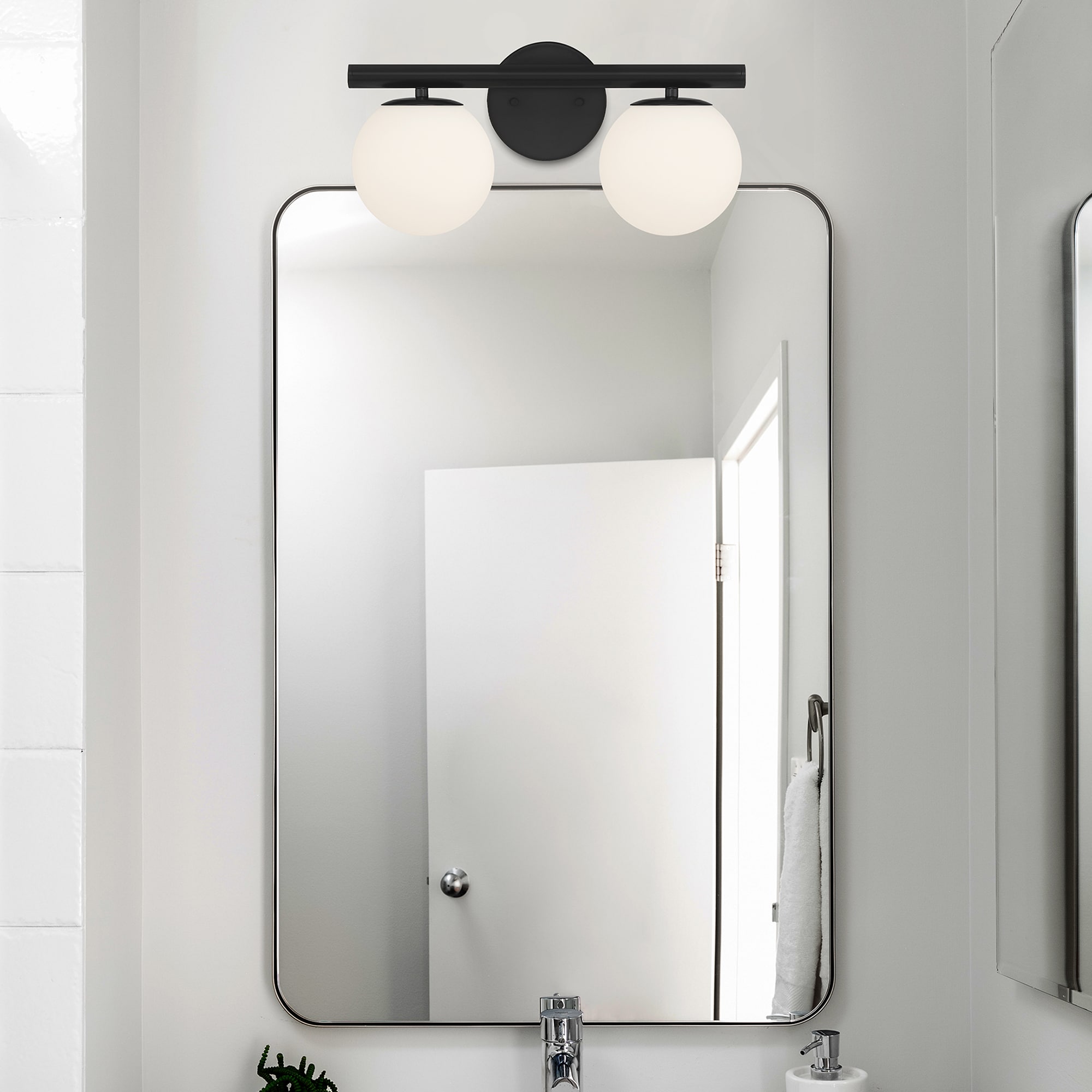 Matte Black Globe Shade 2-Light Vanity Fixture
