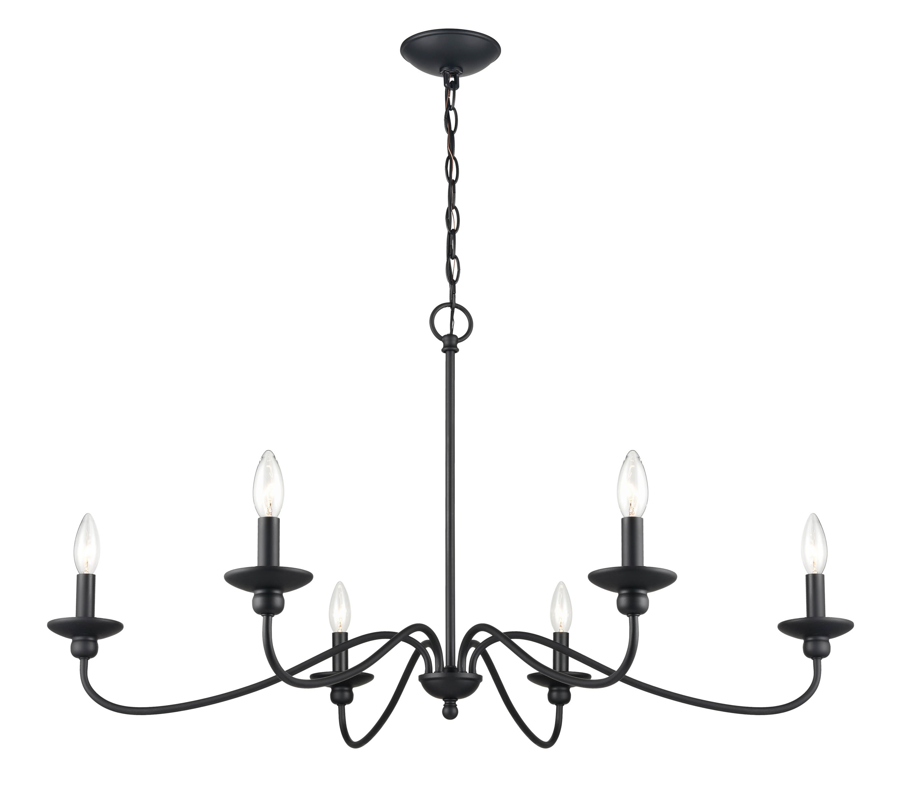 Delvona Matte Black 6-Light Chandelier with Incandescent Bulbs
