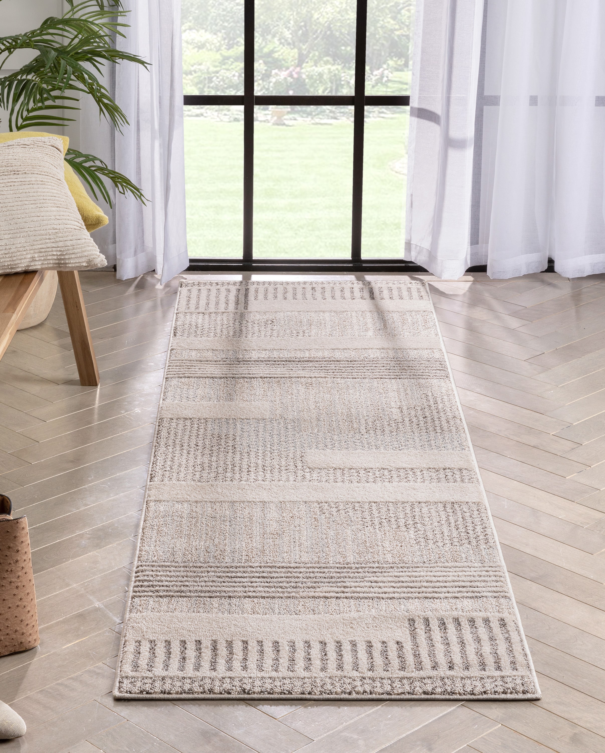 Well Woven HAR-12-2 Harlow 2 x 8 (ft) Loomed Polypropylene Beige Rectangular Indoor Geometric Mid-Century Modern Runner rug