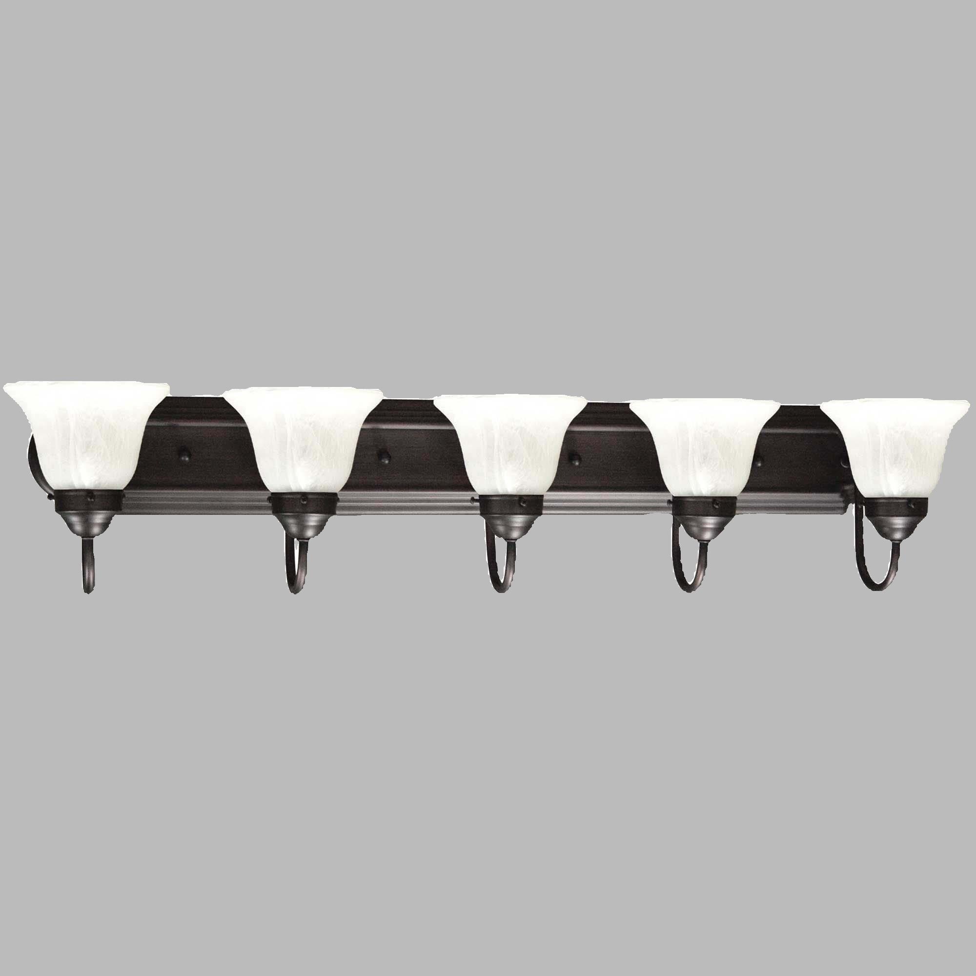 Minster Antique Bronze 5-Light Vanity Fixture with Alabaster Glass