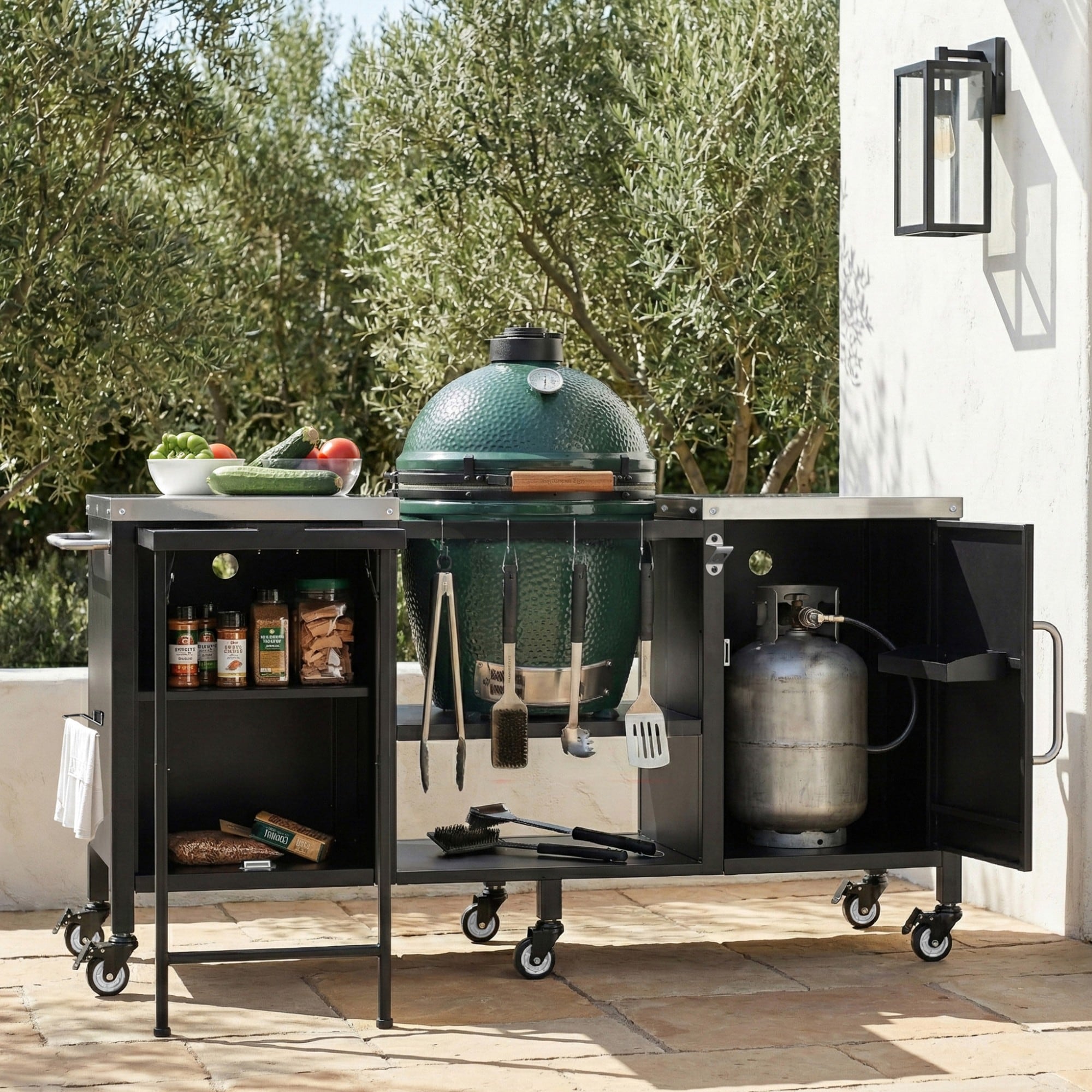 Lirago 72.4 in Large Grill Table Metal Outdoor Grill Cart with Fold-out ...