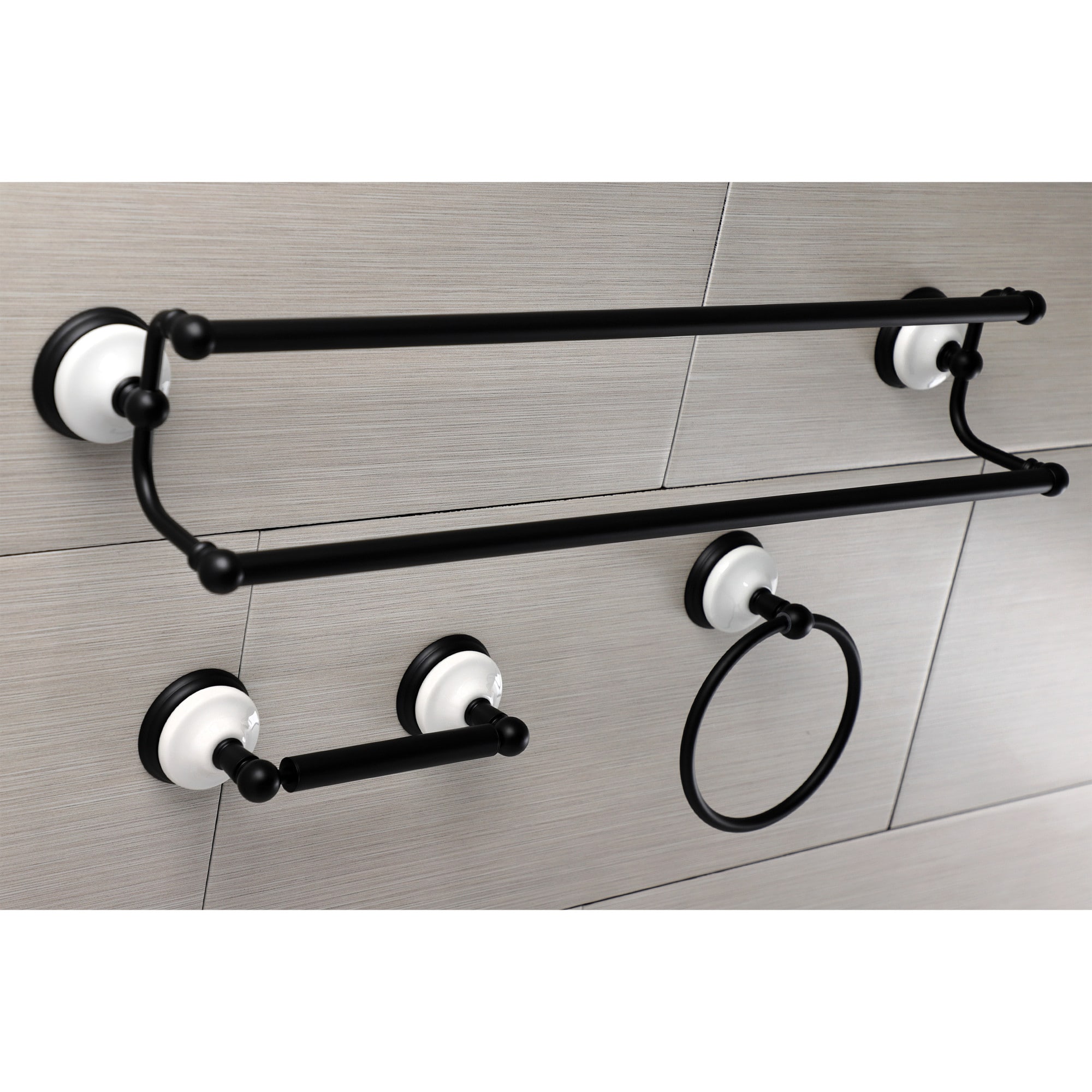 Kingston Brass WLBAK111348MB 3 -Piece Victorian Matte Black Decorative Bathroom Hardware Set Towel Bar, Toilet Paper Holder, Towel Ring Included