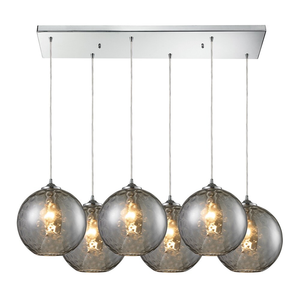 Westmore Lighting PT608313RCSMK Lochmere 6-Light Polished Chrome and Smoke Glass Transitional Tinted Glass Linear Mini Pendant Light