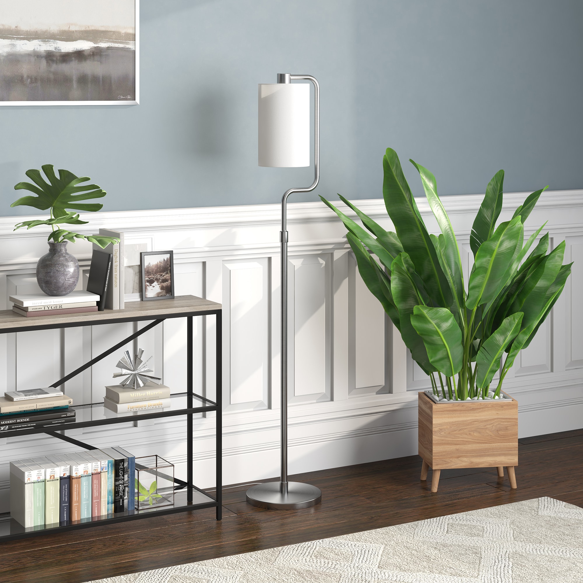 Hailey Home FL1606 Rotolo 62-in Brushed Nickel Standard Floor Lamp with Fabric Shade