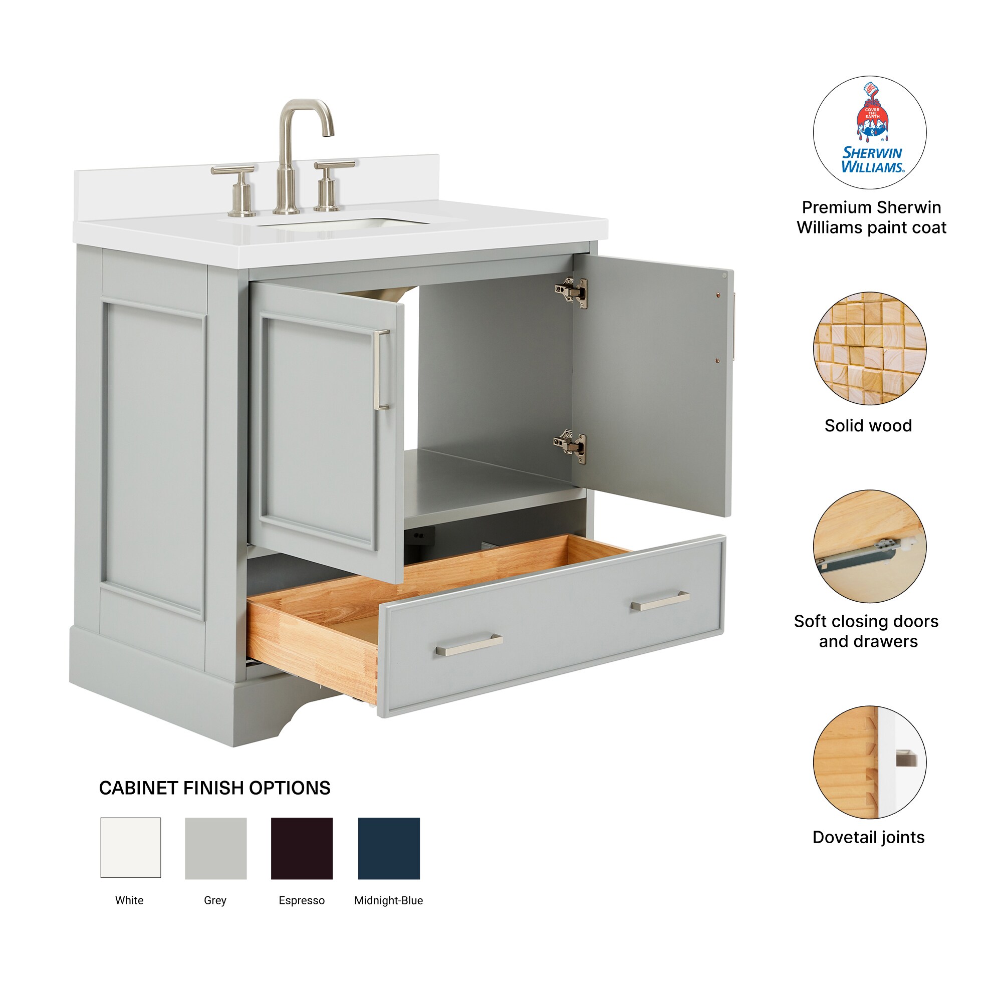 ARIEL M037SWQRVOGRY Bath-Vanity-Combo - View #5