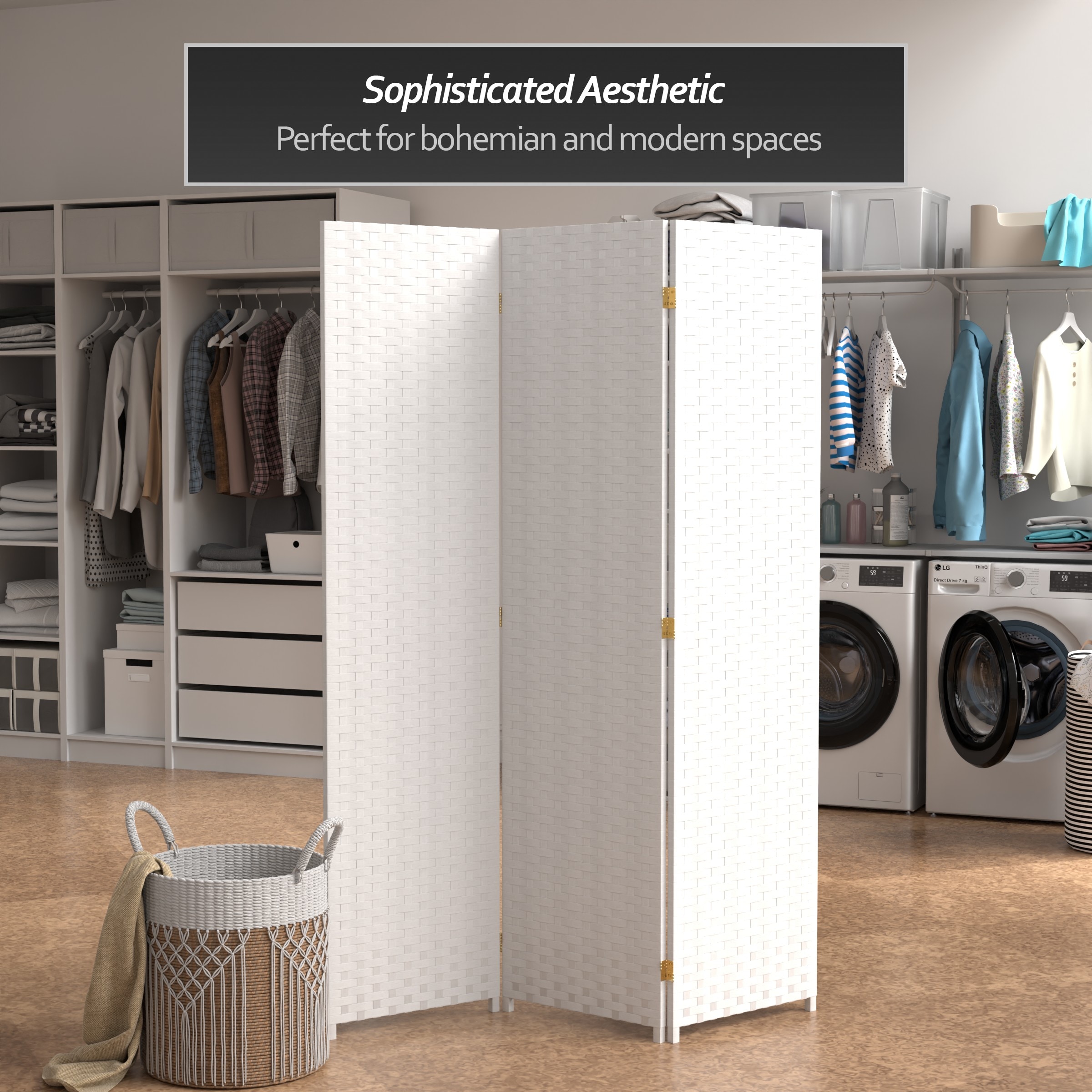 Oriental Furniture SSFIBER-3P-WHT Indoor-Privacy-Screens - View #4