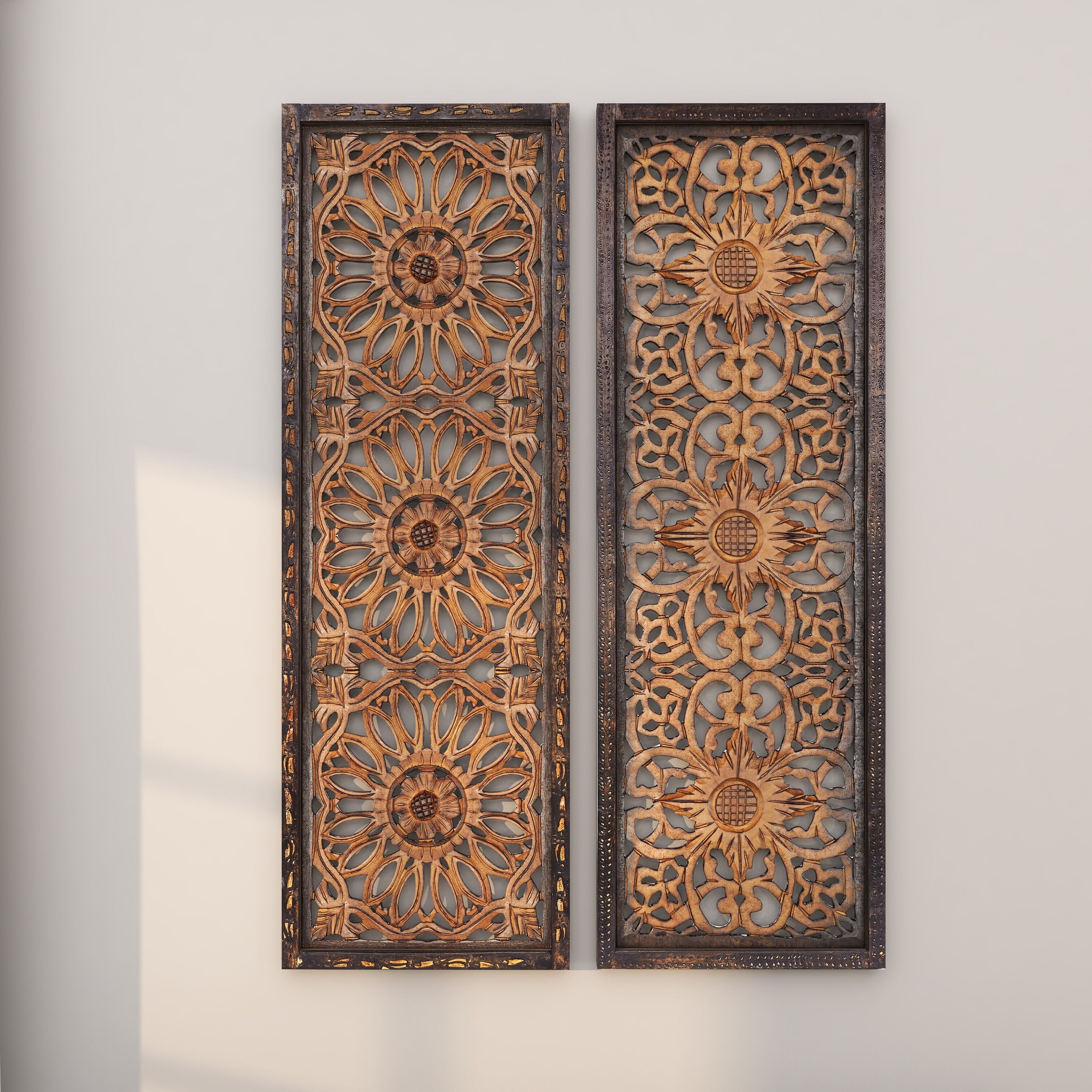 Grayson Lane 34089 16-in W x 48-in H Wood Floral Handmade Intricately Carved Floral Wall sculpture