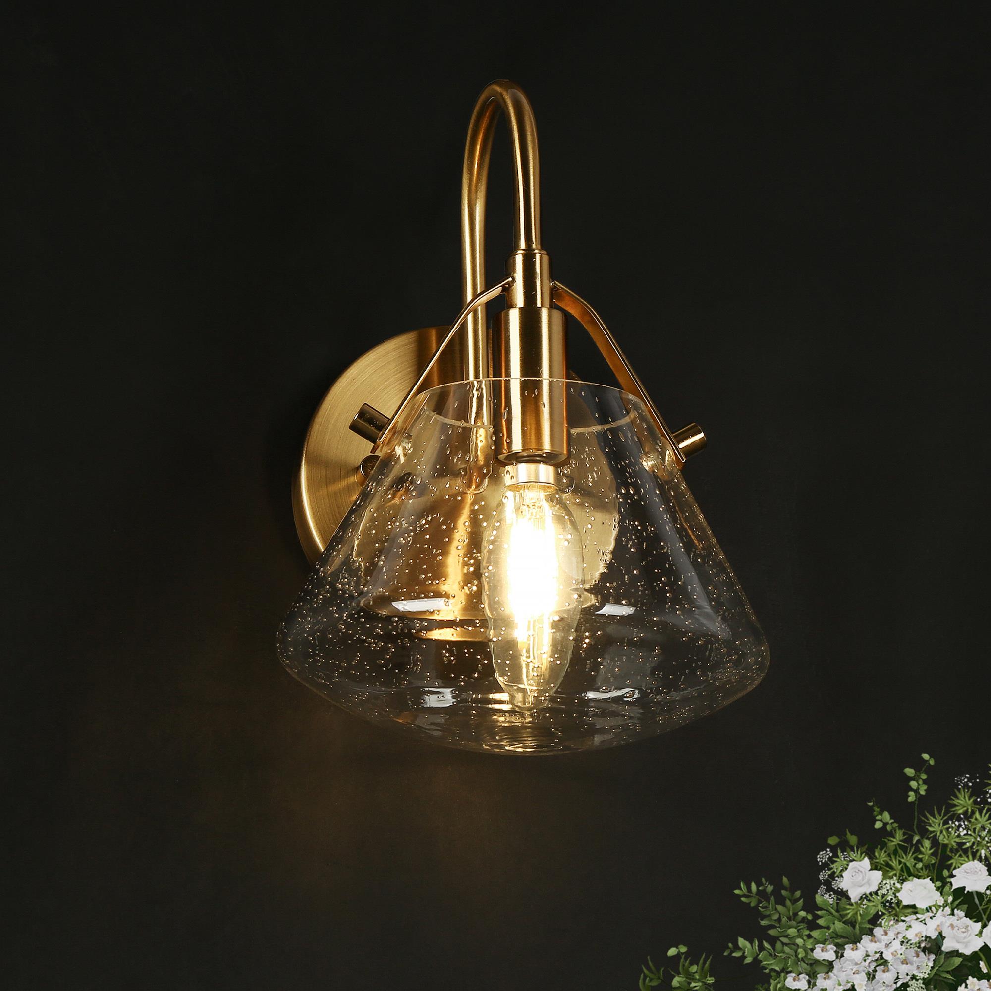 LNC Kuswilinshire 9.3-in W 1-Light Polished Gold with Seeded Glass  Modern/Contemporary LED Wall Sconce in the Wall Sconces department at