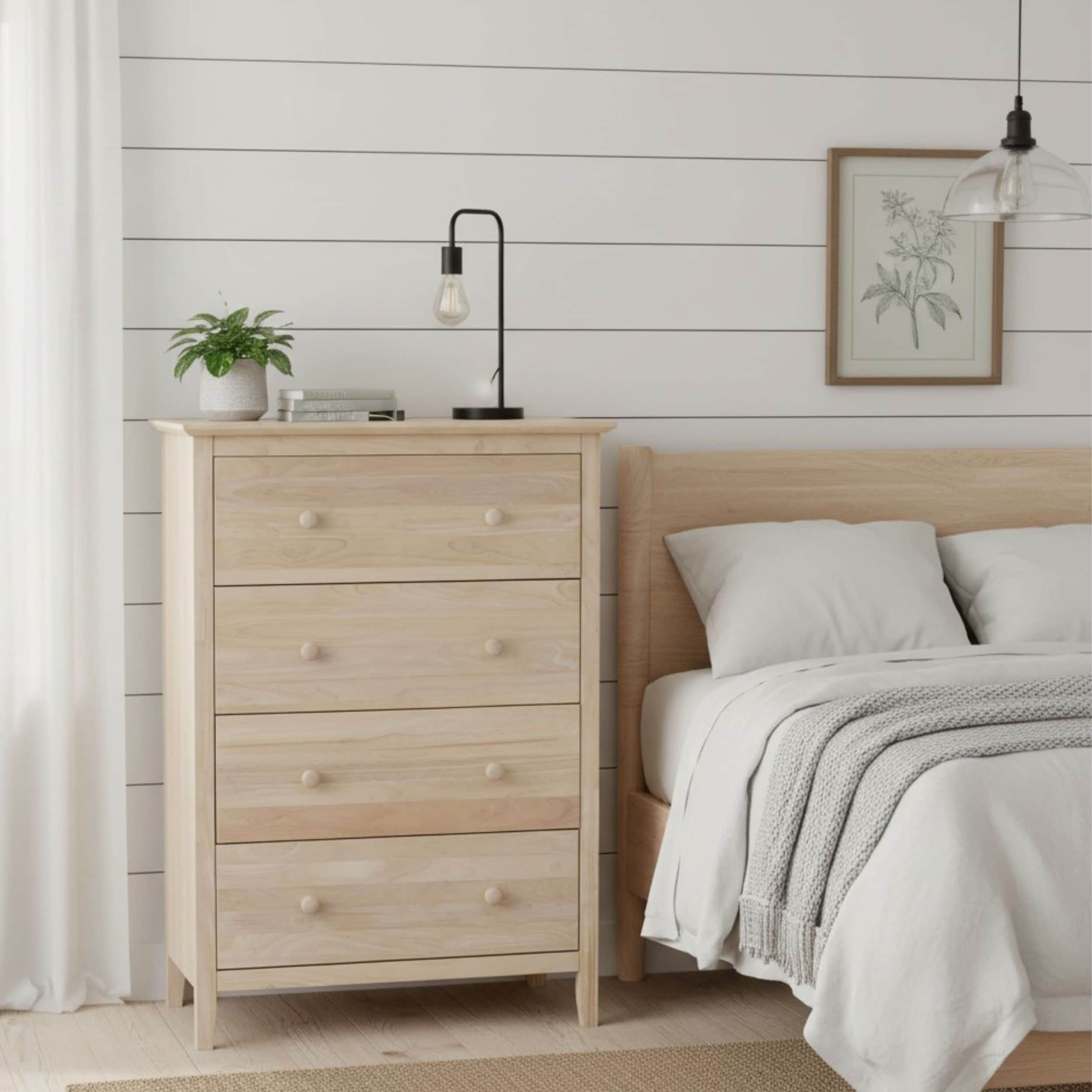 International Concepts BD-8004 Unfinished Asian hardwood 4 -Drawer Standard chest