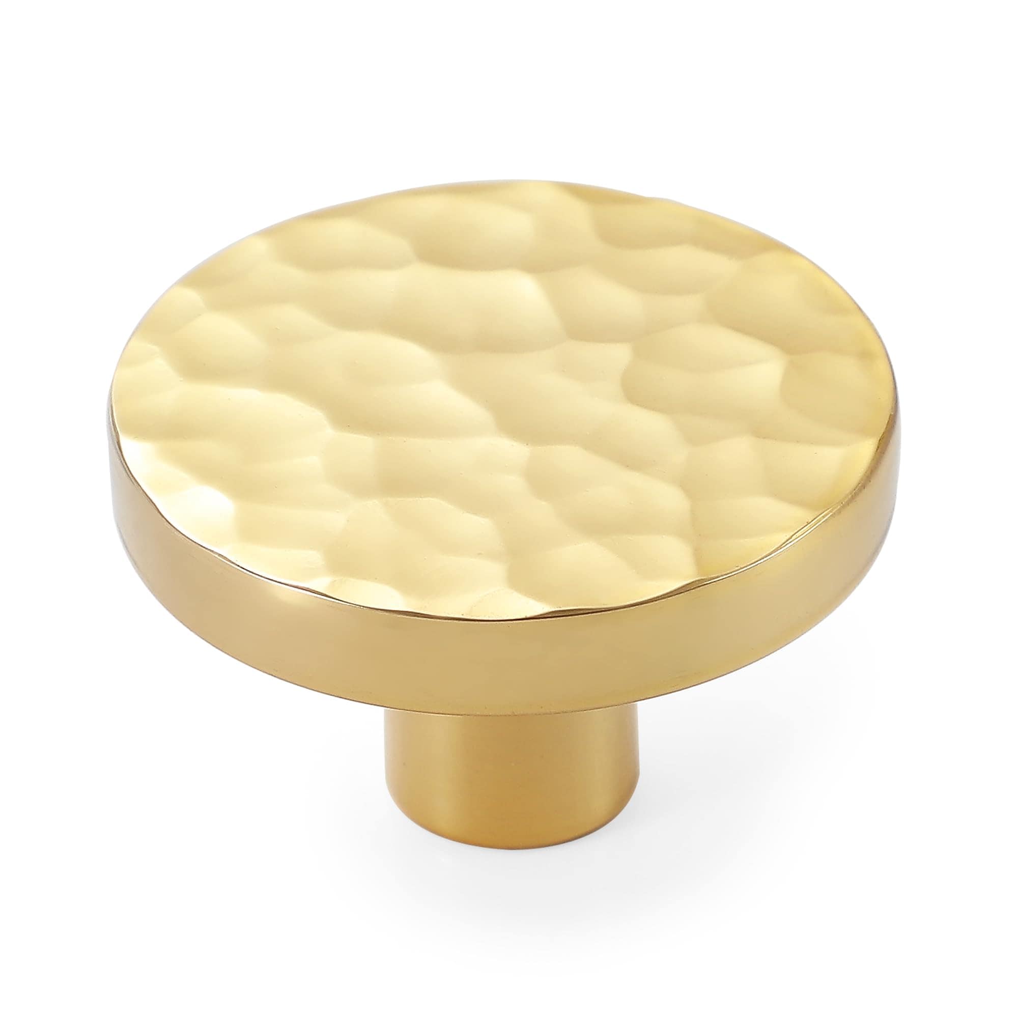 KHKFY  Modern Gold Cabinet Knobs Hammered Solid Brass Round Drawer Pulls and Handles for Kitchen Bedroom Living Room Diameter One and Three