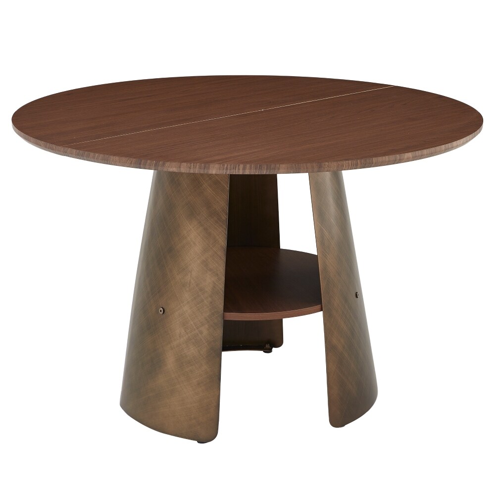 Beedesign - 47.25-In Round Dining Table for 4-6 People  Retro Kitchen Table with Walnut Finish  B...