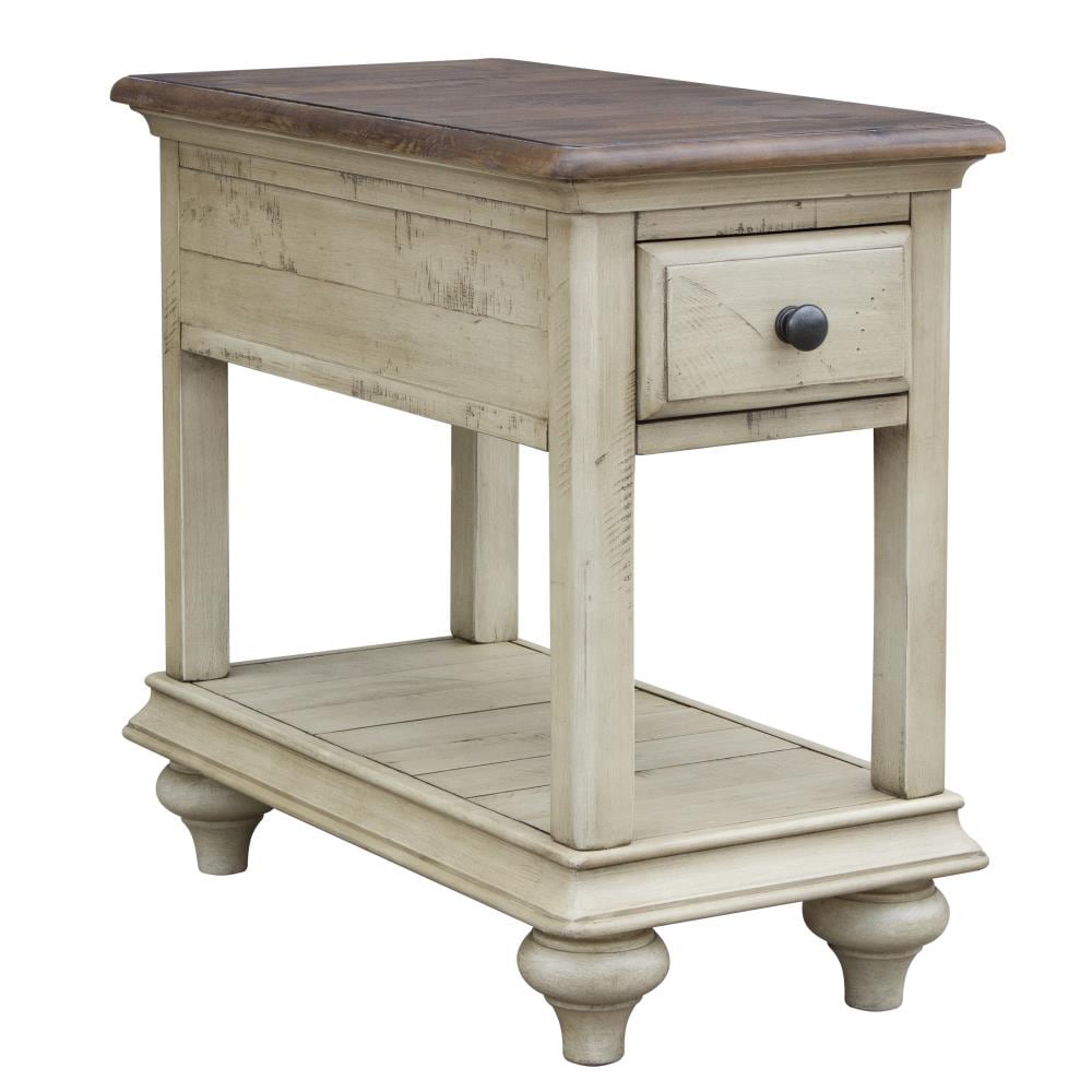 Sunset Trading CF-2393-0490 Shades of Sand Antique White/Natural Walnut Wood End Table