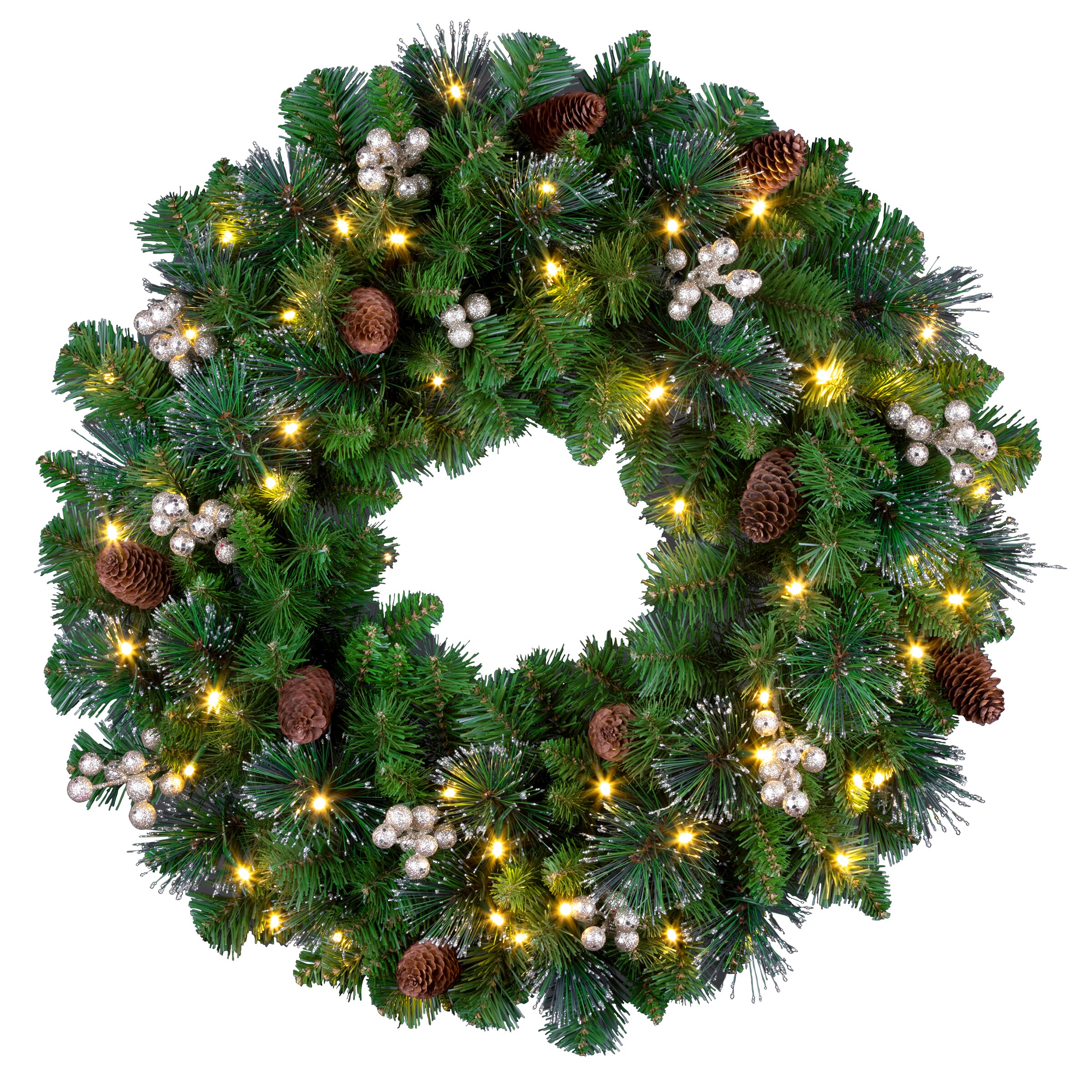 National Tree Company CWG7-306-24W-B1 24-in Pre-lit Indoor/Outdoor Battery-operated Green Crestwood spruce Artificial Christmas Wreath