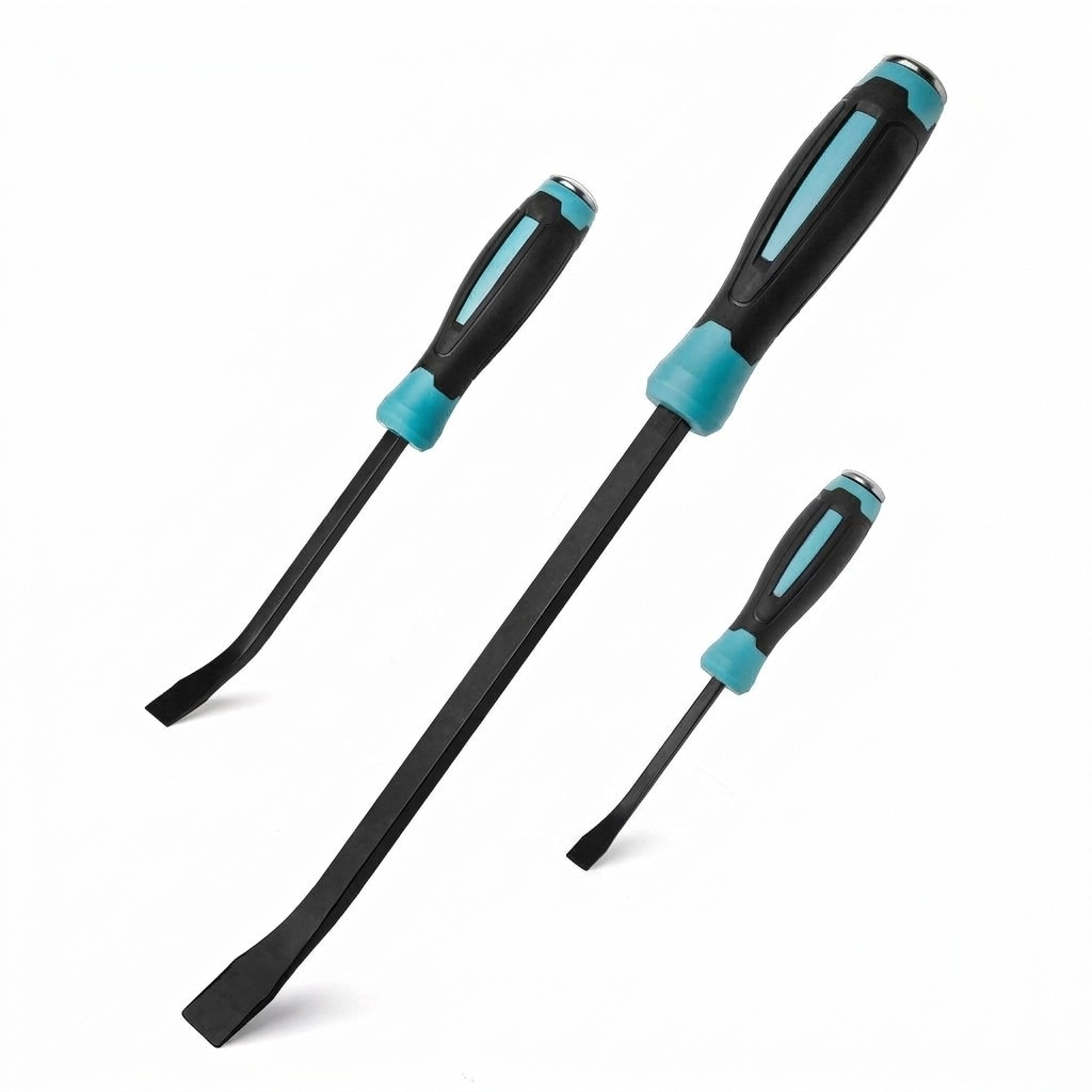 Adrinfly  3 Piece Pry Bar Set Heat Treated Steel Angled Tip Hammer Strike Cap Black Oxide Finish Includes 8 12 and 18 Inch Bars for Prying Moving