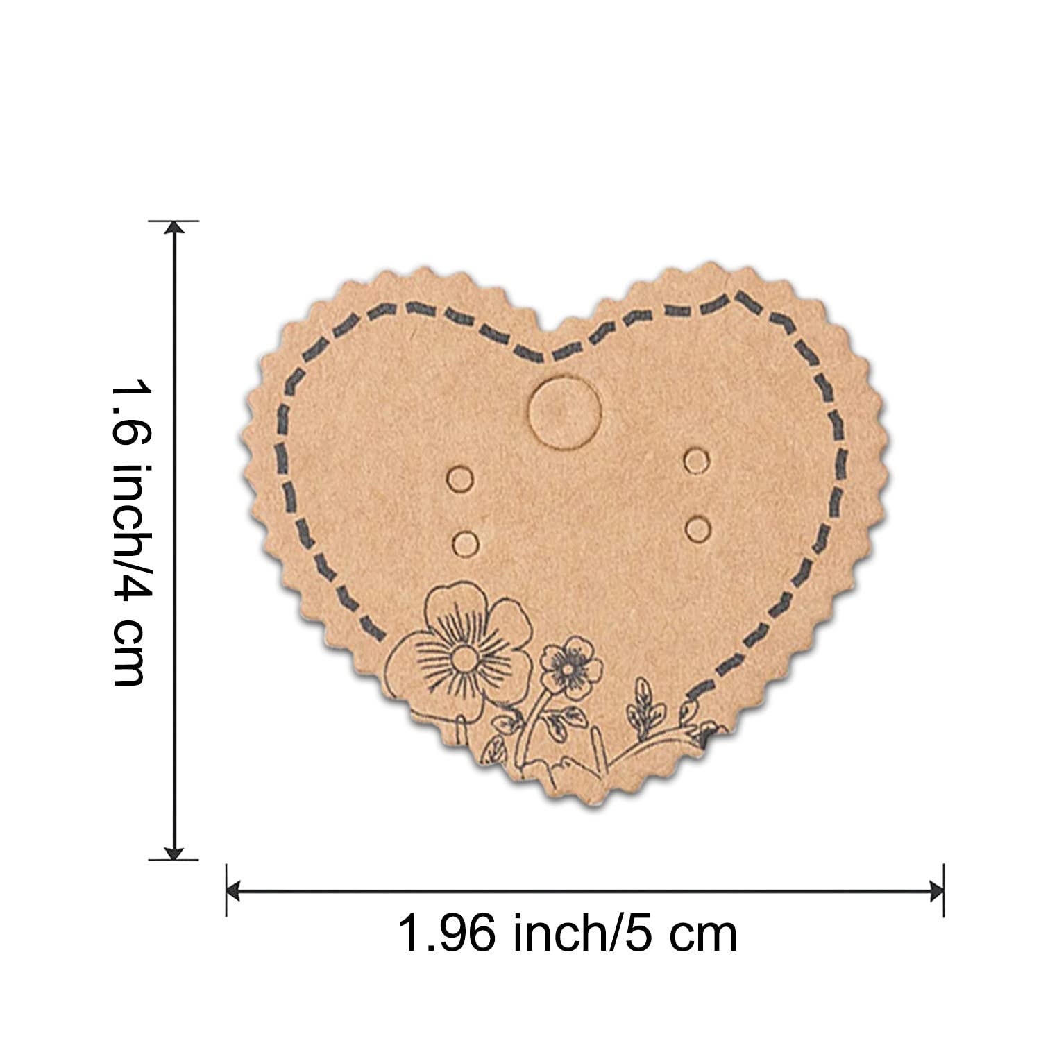 Etokfoks  Brown Kraft Earring Holder Cards 100 Pack Heart Design Jewelry Display Tags with Pre Cut Holes for Studs and Dangle Earrings