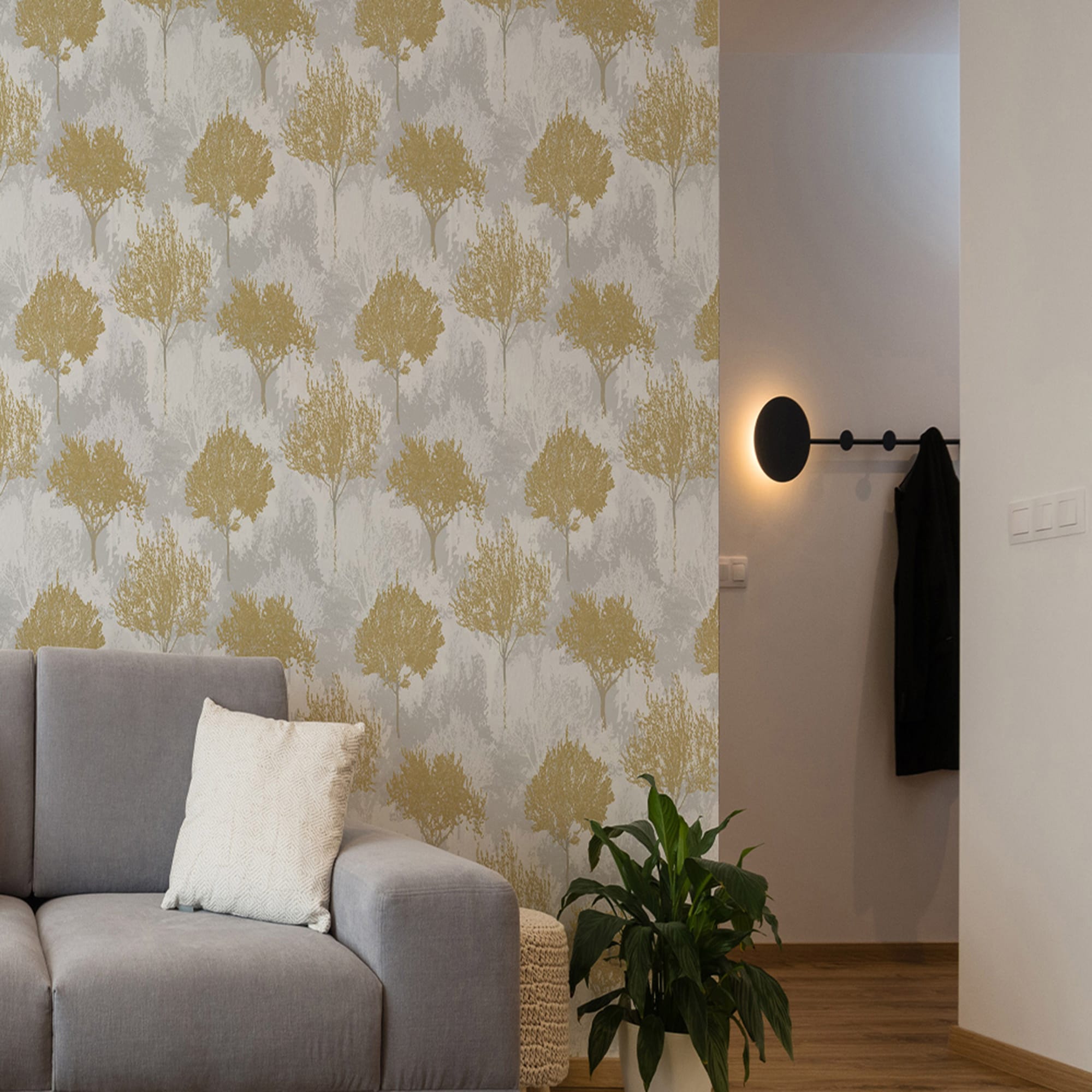 Mustard and Gray Non-Woven Removable Wallpaper