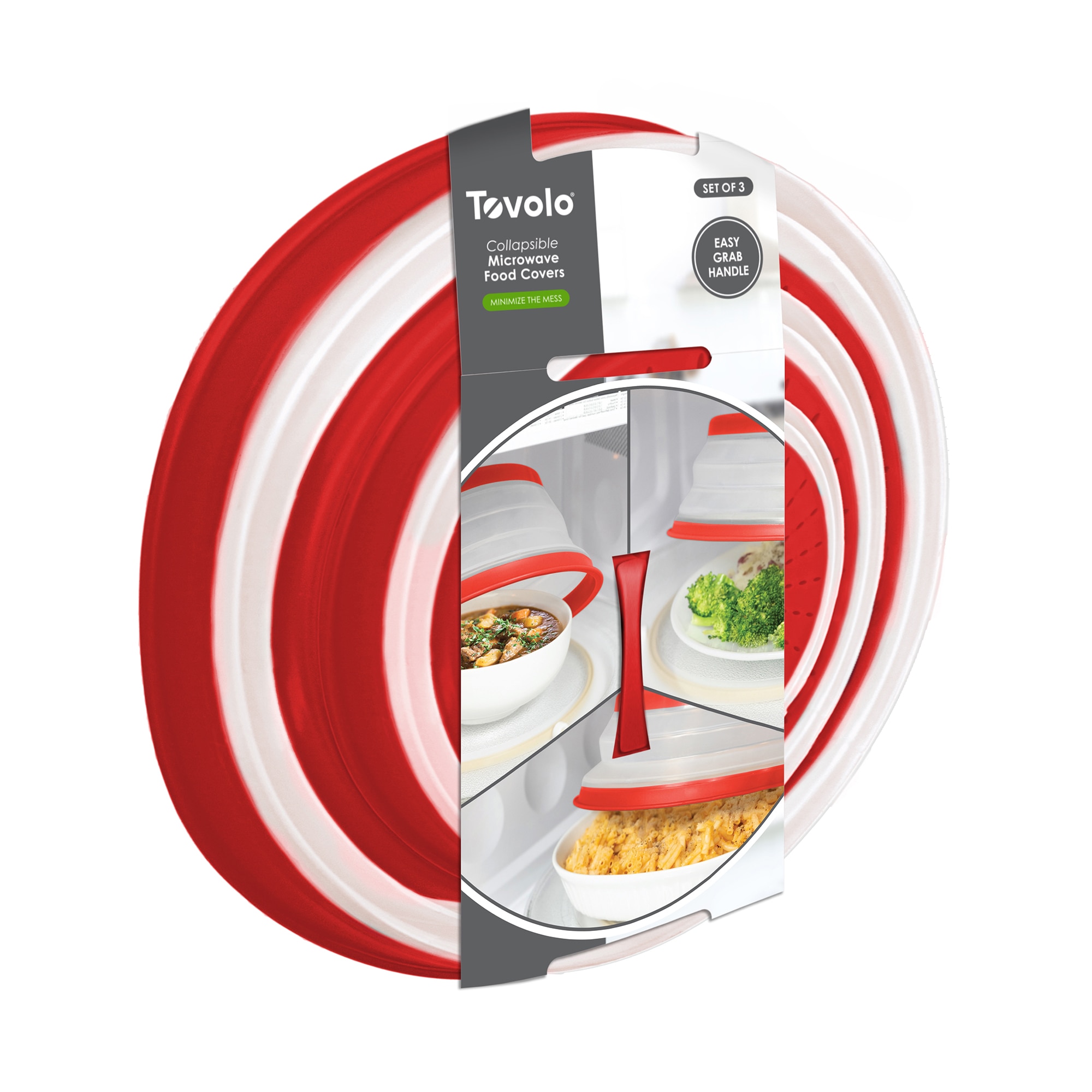 Tovolo Set of 3 Collapsible Microwave Food Covers ,Red