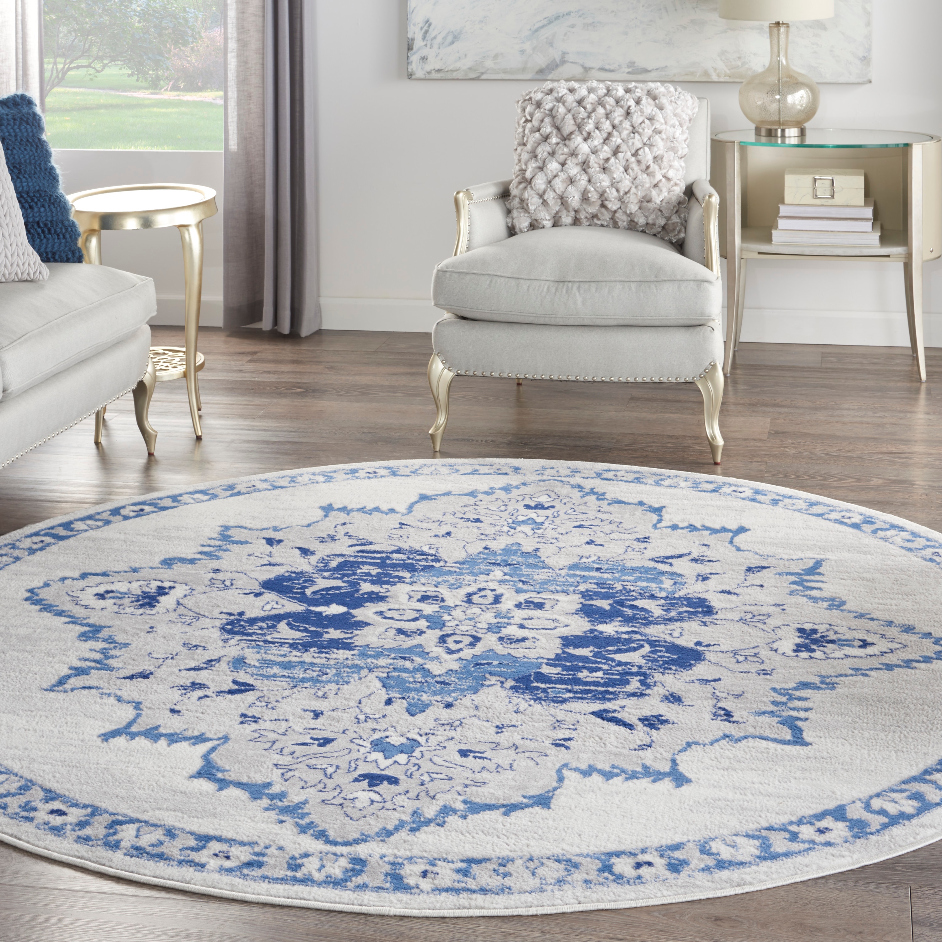 Nourison Whimsicle 8 x 8 Ivory Blue Round Indoor Medallion Area Rug in ...