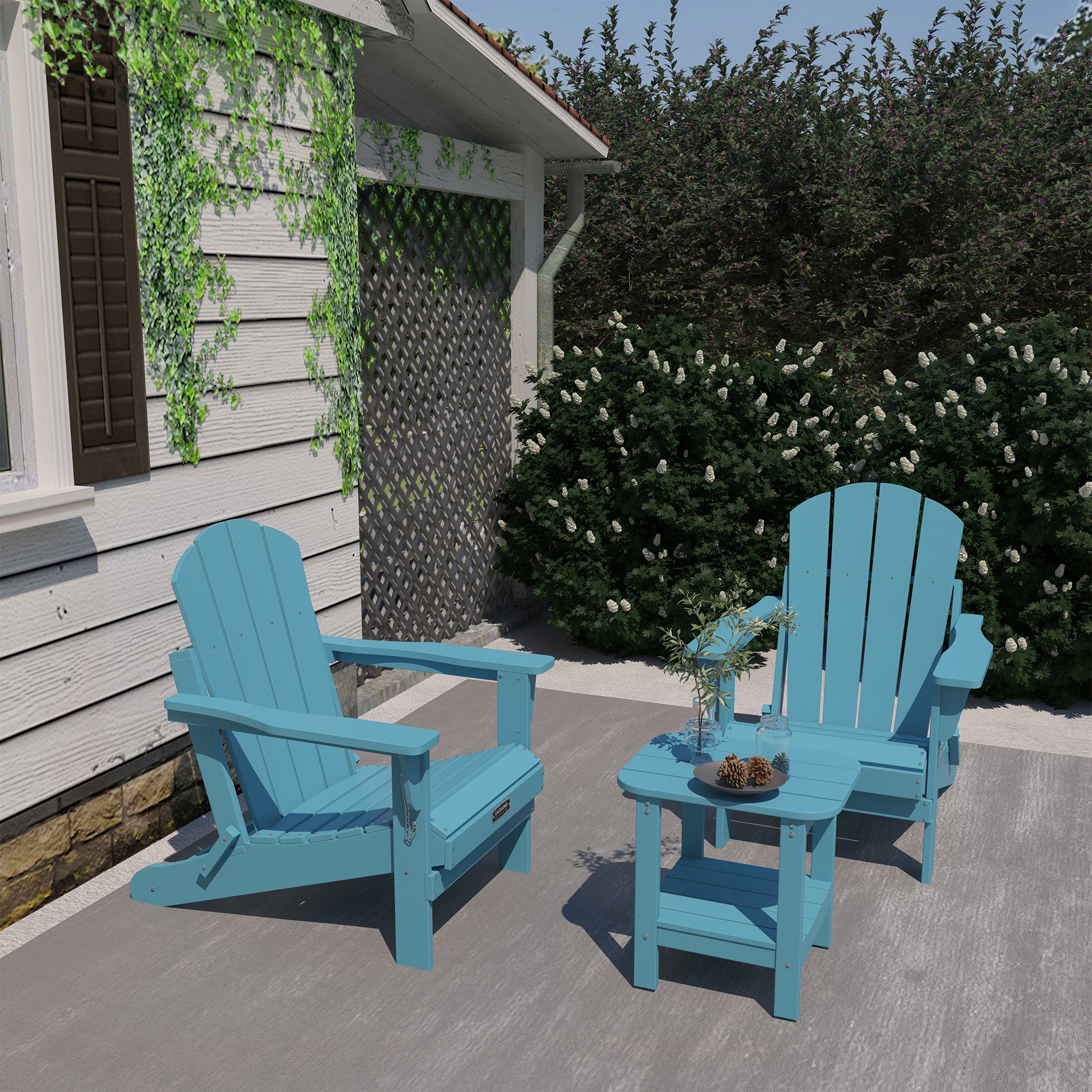 CASAINC Adirondack Chair Blue Polyethylene Frame Stationary Adirondack ...