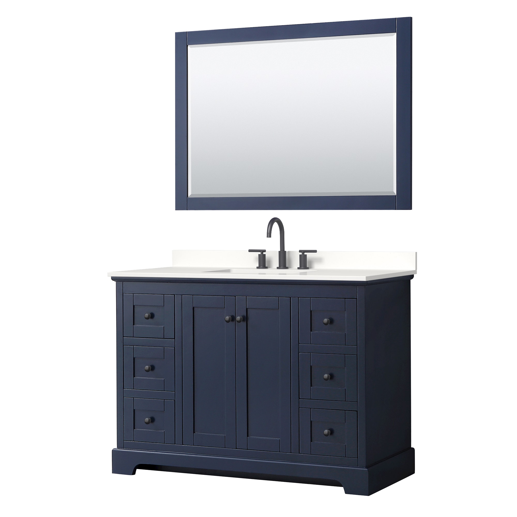 Wyndham Collection WCV232348SBBWQUS3M46 Avery 48-in Dark Blue Undermount Single Sink Bathroom Vanity with White Quartz Top (Mirror Included)