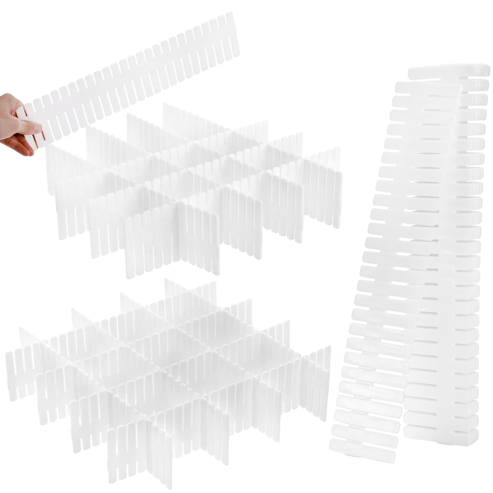 Lukvuzo  48 pcs adjustable white drawer dividers plastic storage organizer separator for socks underwear scarves makeup dresser bedroom office