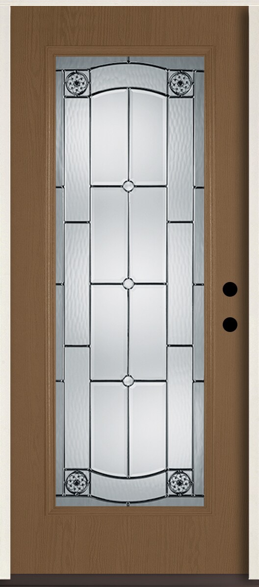 American Building Supply LO964761 Elan 36-in x 80-in x 4-5/8-in Fiberglass Full lite Left-hand inswing Woodhaven Stain Stained Prehung Single door Front Door Insulating core Decorative glass