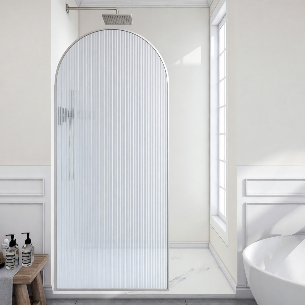 ANZZI Ember Series Brushed Nickel + Fluted Glass 48-in W x 76-in H Framed Fluted Glass Fixed Shower door