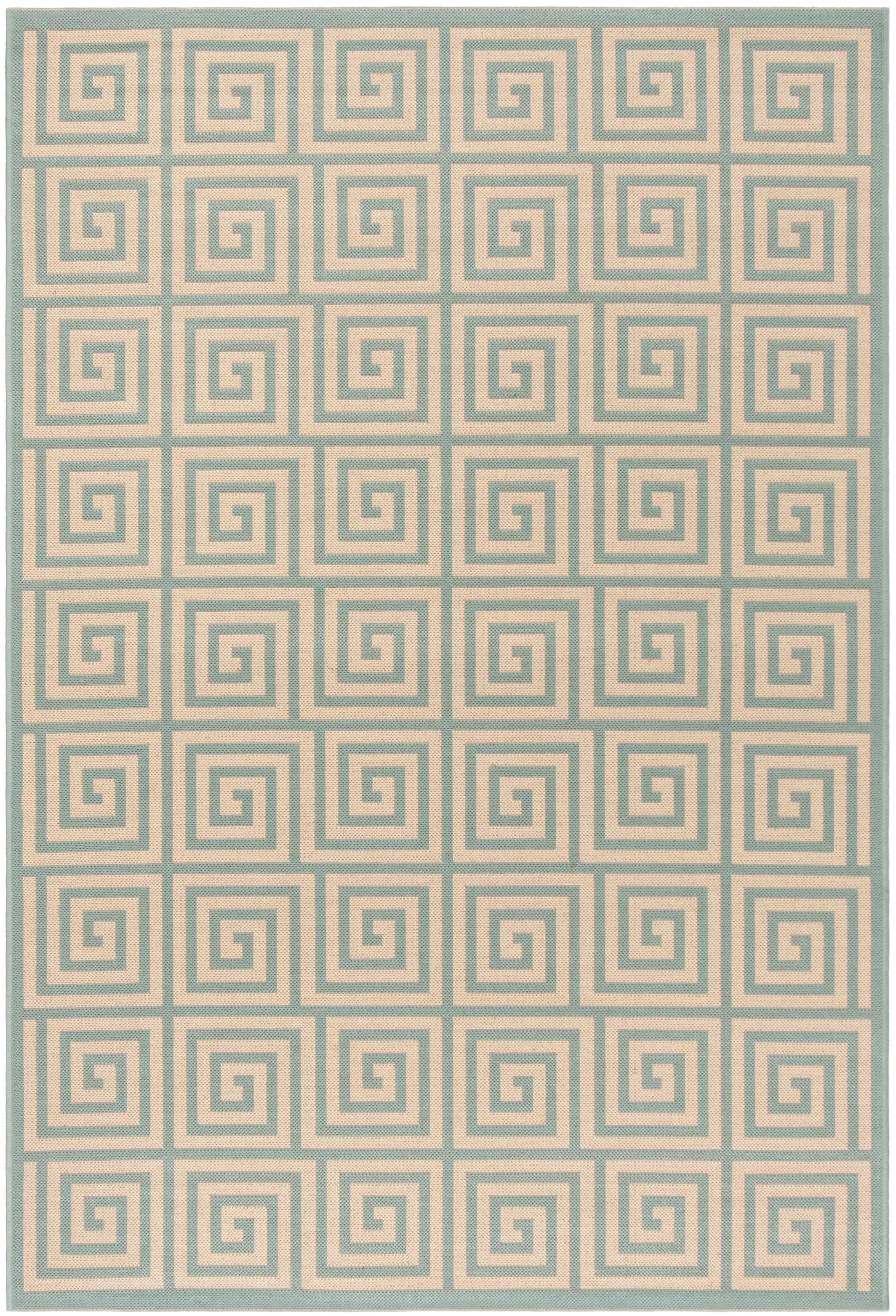Aqua Blue Geometric Flat Woven Synthetic Area Rug 59"