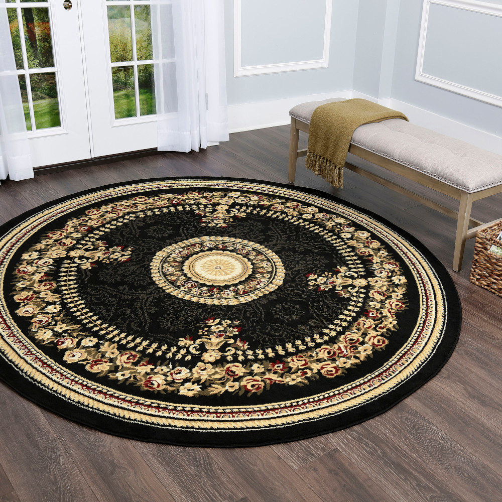 Rug Source Black Round Tabriz Oriental Area Rug 8x8