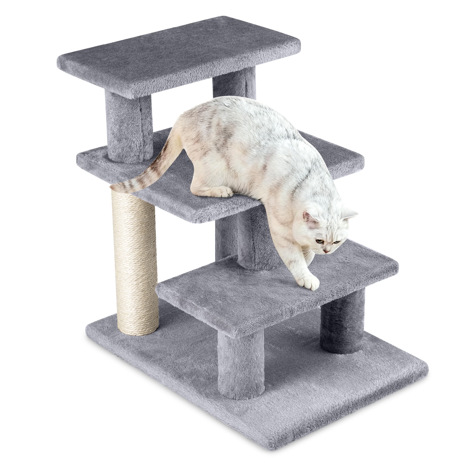 Slickblue 2 in 1 Cat Stairs and Multi Level Plush Lounging Tree with Sisal Scratching Posts 13 Inch L x 18 Inch W x 18.5 Inch H Gray