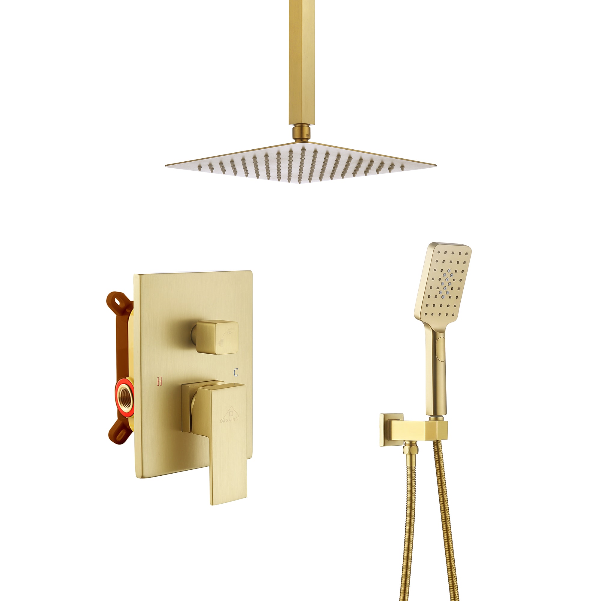 CASAINC MCS96-BG Gold 10-in Built-In Shower Faucet System with 2-way Diverter (Pressure-balanced Valve Included)