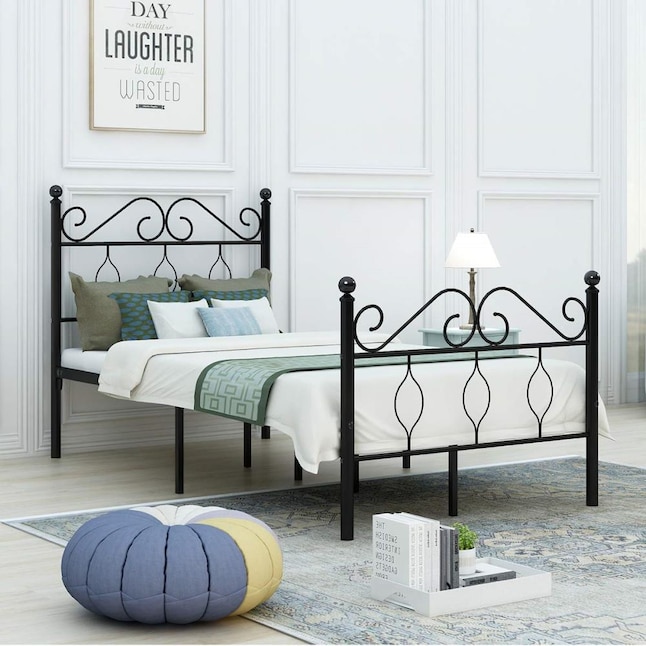 Clihome Twin Size Metal Bed Frame Heavy, Antique Iron Headboard Twin