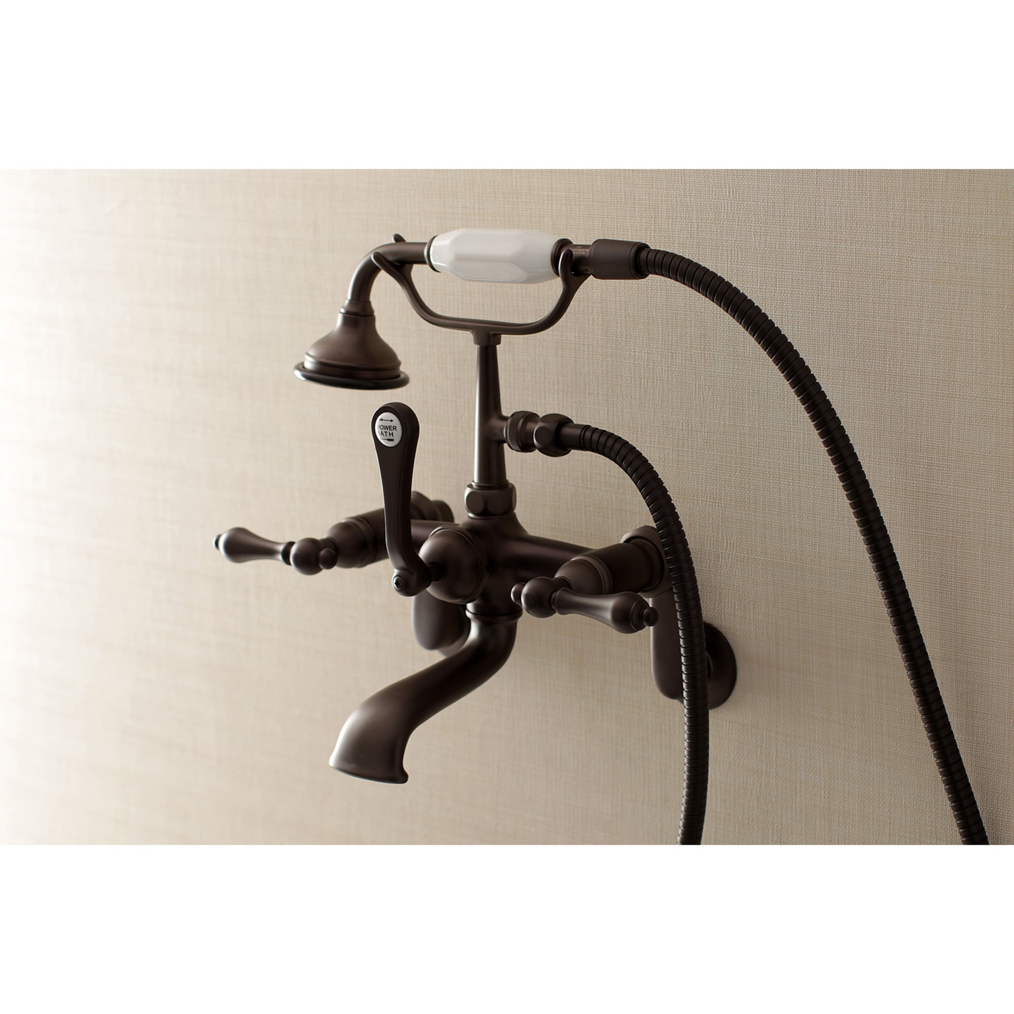 Kingston Brass WLAE51T5 Aqua Vintage Oil-rubbed bronze 3-handle Wall-mount Low-arc Bathtub Faucet with Hand Shower ( Valve Included )