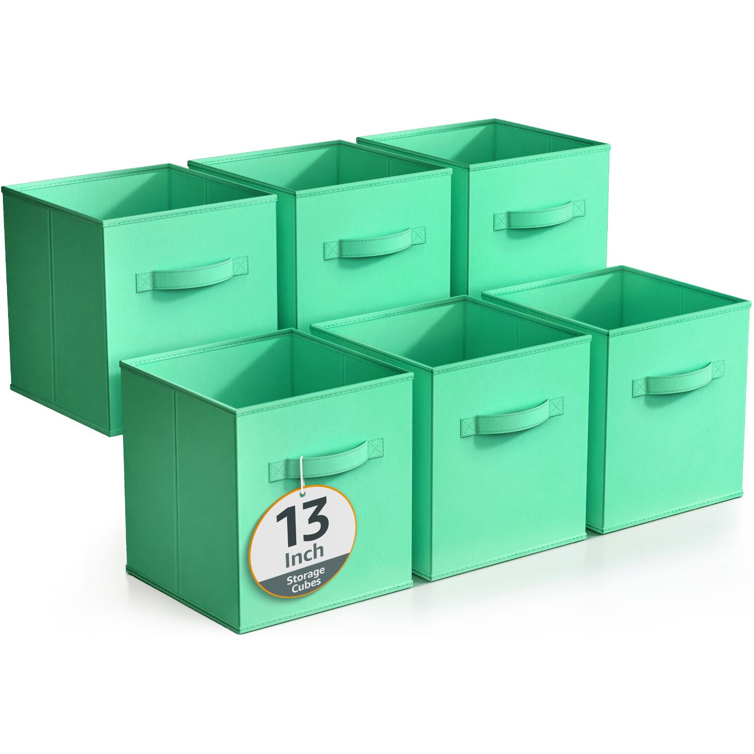 SORBUS STRG-BINLG-TL-6PK ( 13-in W x 13-in H x 13-in D ) Teal Polyester Collapsible Bin