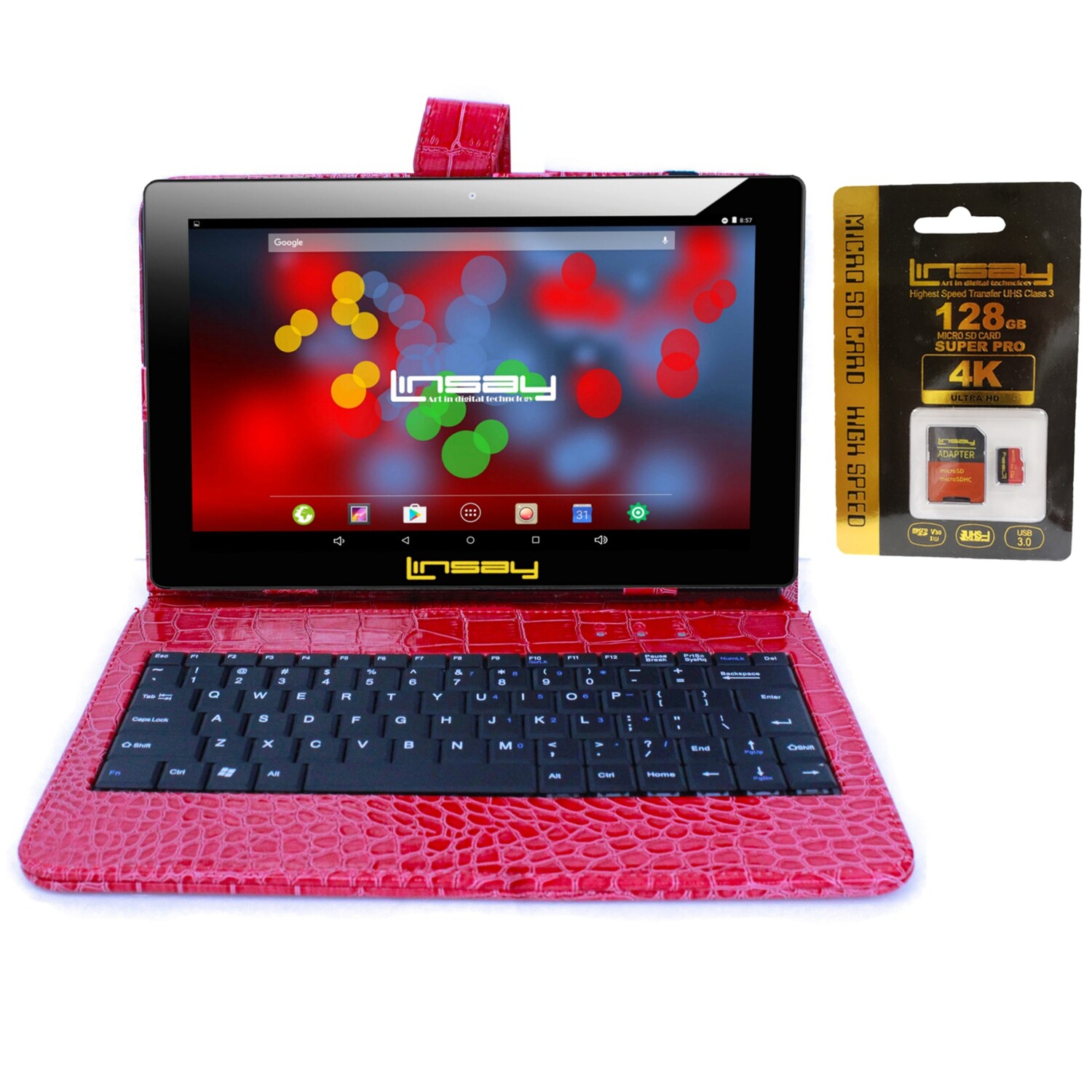 LINSAY F10XIPSBKCOREDWSD 10.1-in 128 Android 13 Bluetooth, Wi-fi Tablet with Case Included