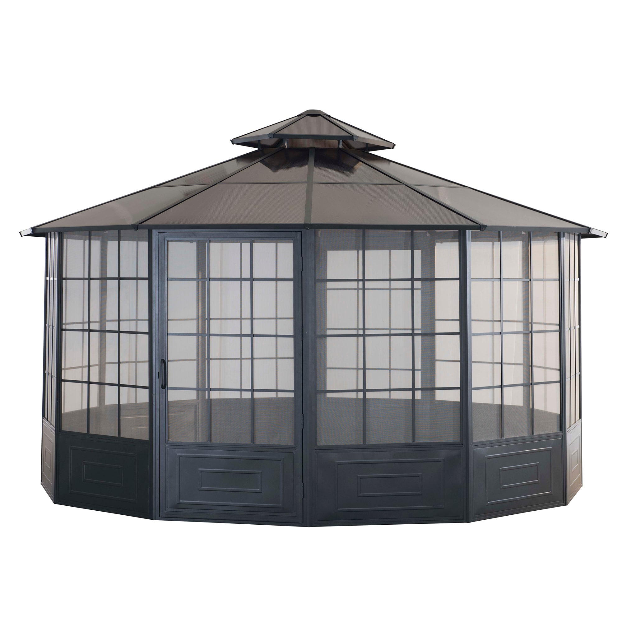 Sunjoy 110107002 14-Feet x 14-Feet Allison Pavilion Octagon Black Metal Steel Roof Permanent Gazebo with Screen Included