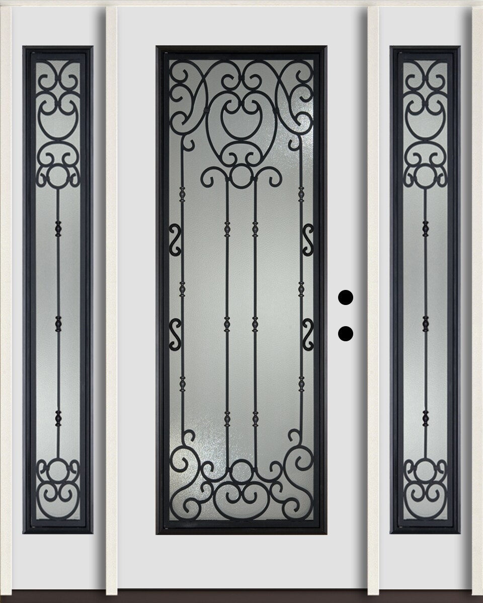 RELIABILT LO963930 Belle Meade 60-in x 80-in x 4-5/8-in Fiberglass Full lite Left-hand inswing Arctic White Paint Painted Prehung Front Door with Sidelights Insulating core