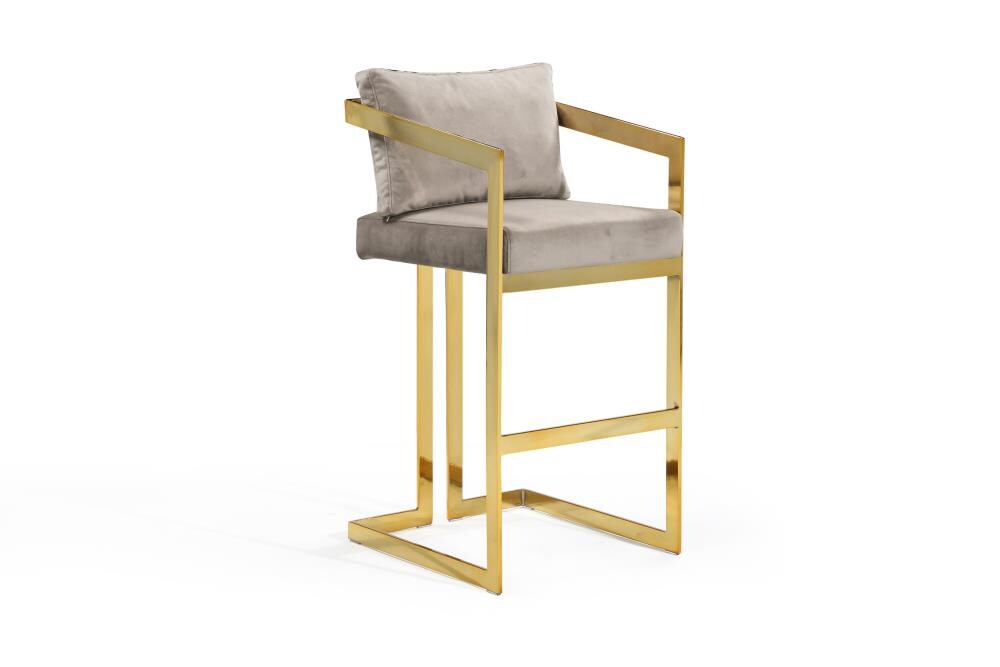 Chic Home Design FBS9426-LW Layla Taupe Bar height Upholstered Wood Bar Stool with Arms & Back