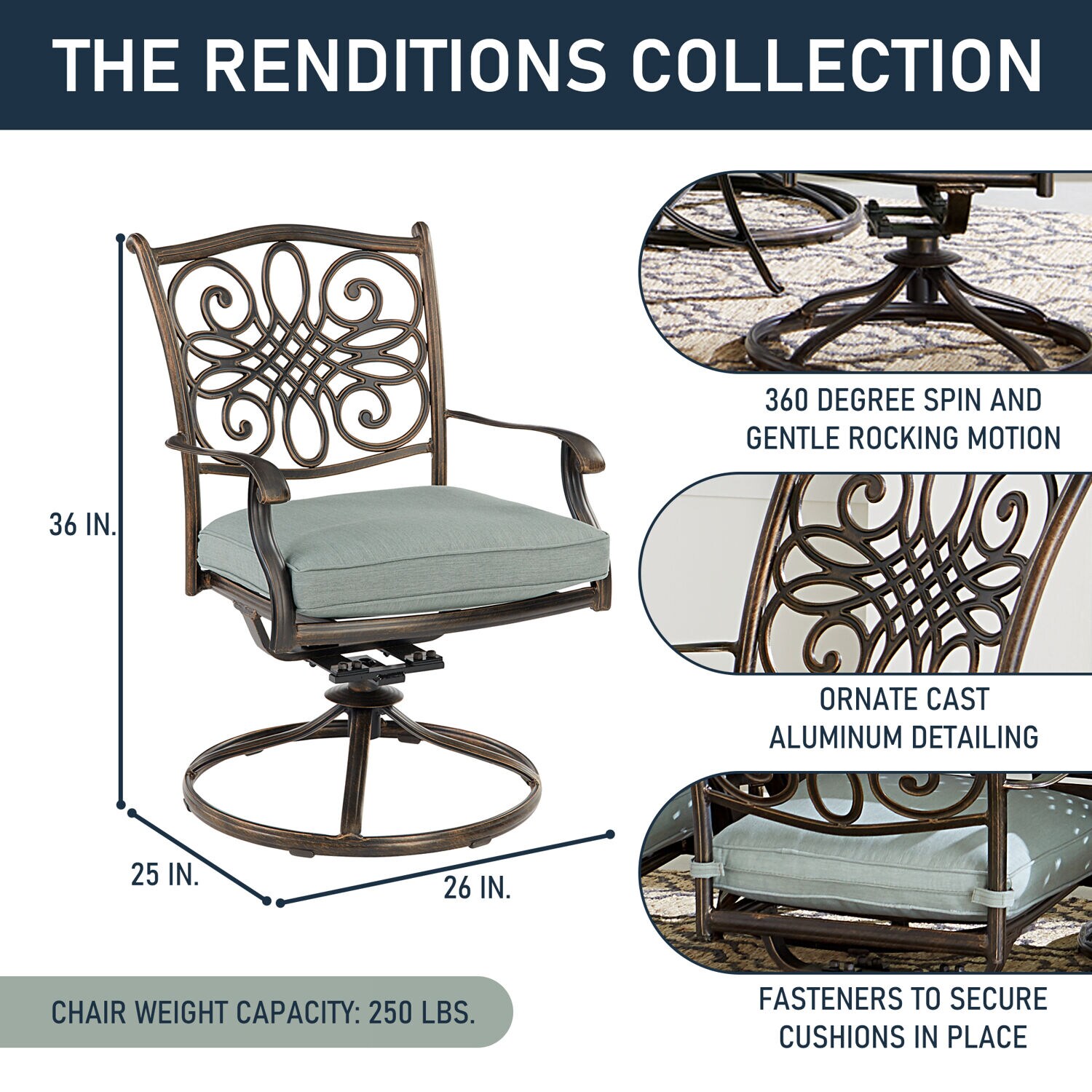 Bronze 7-Piece Outdoor Dining Set with Blue Cushions
