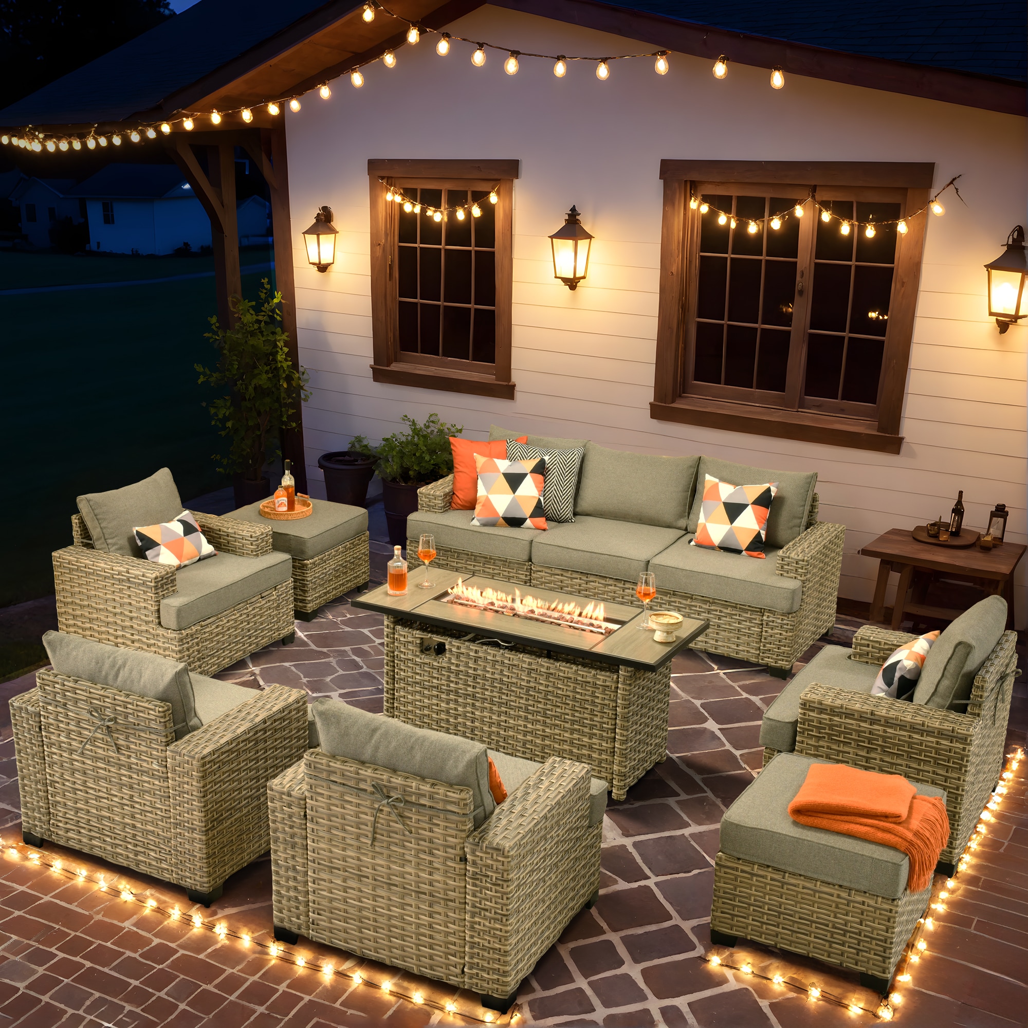 Ovios RFP504-TS209 10 -Piece Rattan Patio Sofa Conversation Set with Dark Gray Cushions