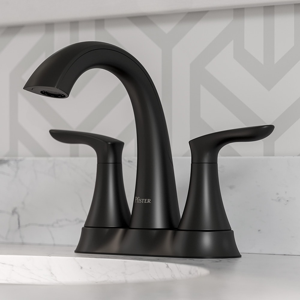 Pfister LG48-WRPB Weller Matte Black 4-in centerset 2-handle WaterSense High-arc Commercial/Residential Handle Bathroom Sink Faucet with Drain