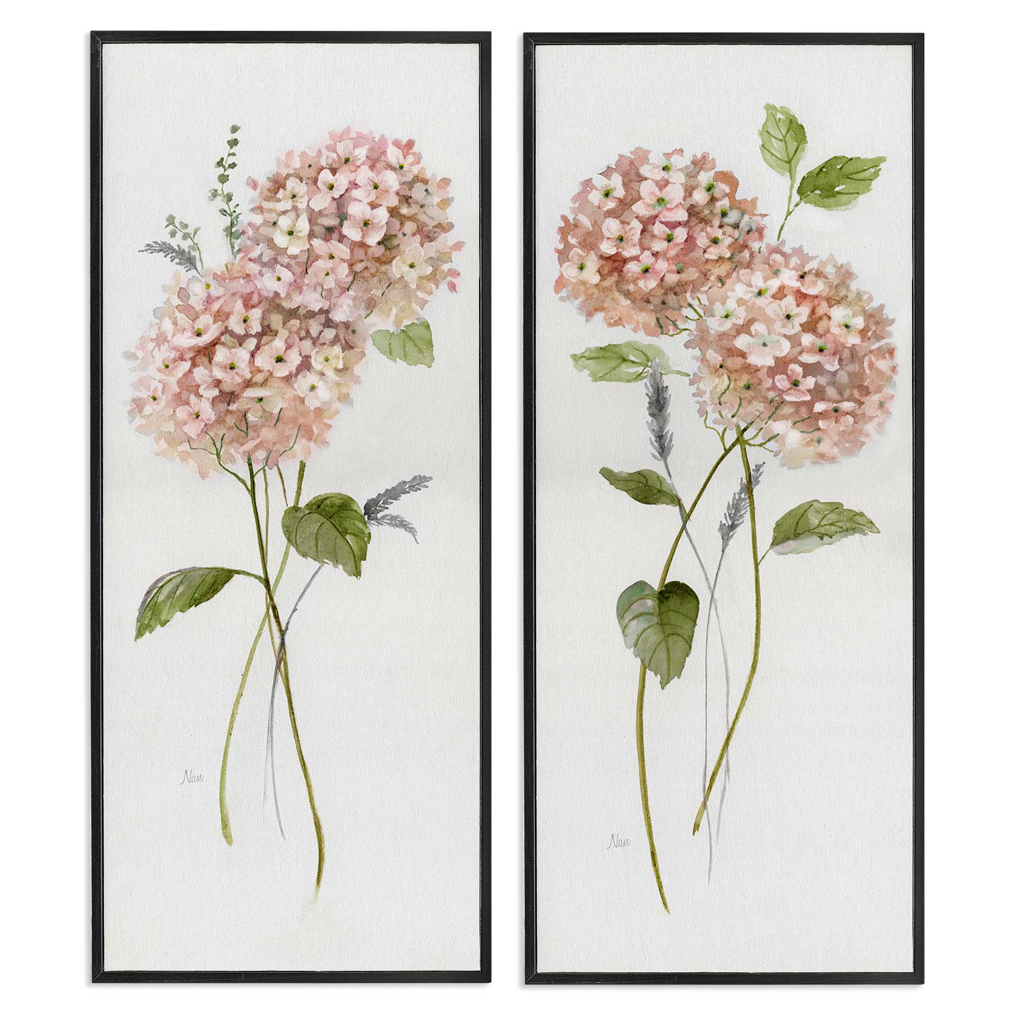 Stupell Industries B2-732-FR-2PC-10X24 Pink Hydrangea Sprigs 2pc Framed Giclee Set design by Nan