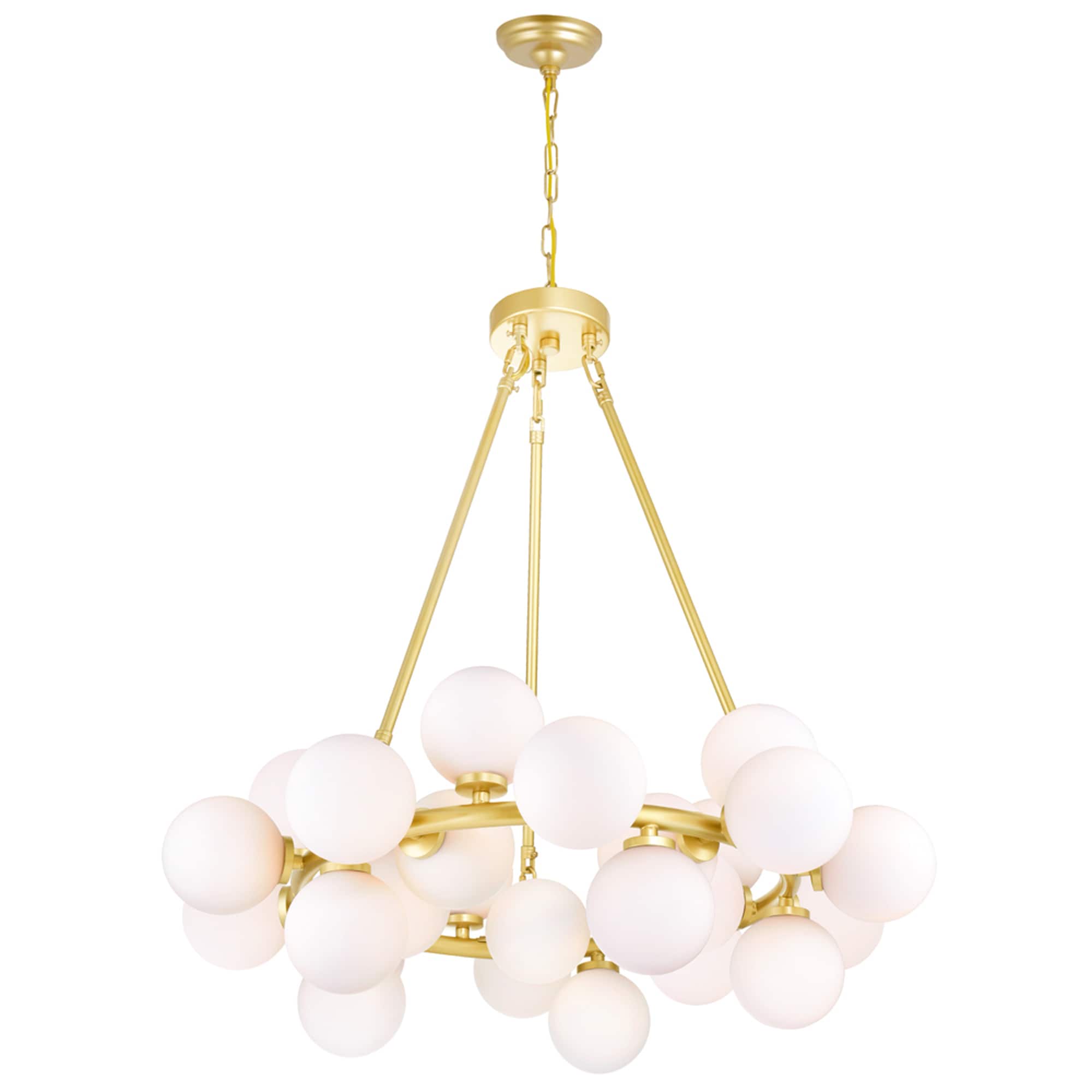 Celestial Frosted Glass 25-Light Chandelier in Satin Gold and White