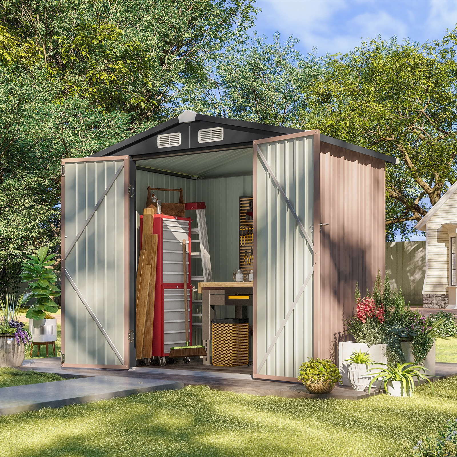 AOXUN AX-01806G 4-ft x 6-ft Economy Series Galvanized steel Storage Shed